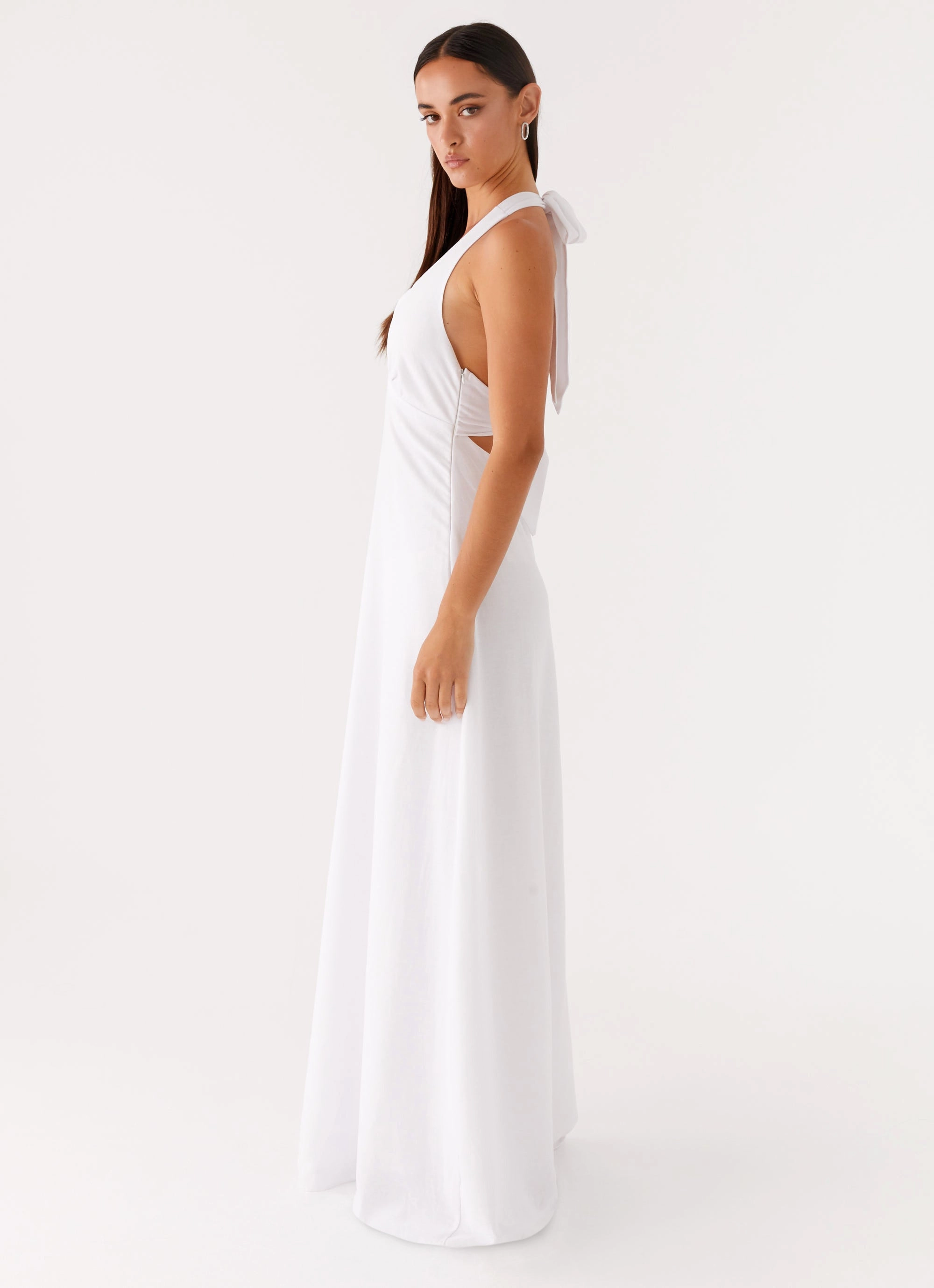 Heavy Hearted Linen Maxi Dress - White Silky texture Contemporary Wear