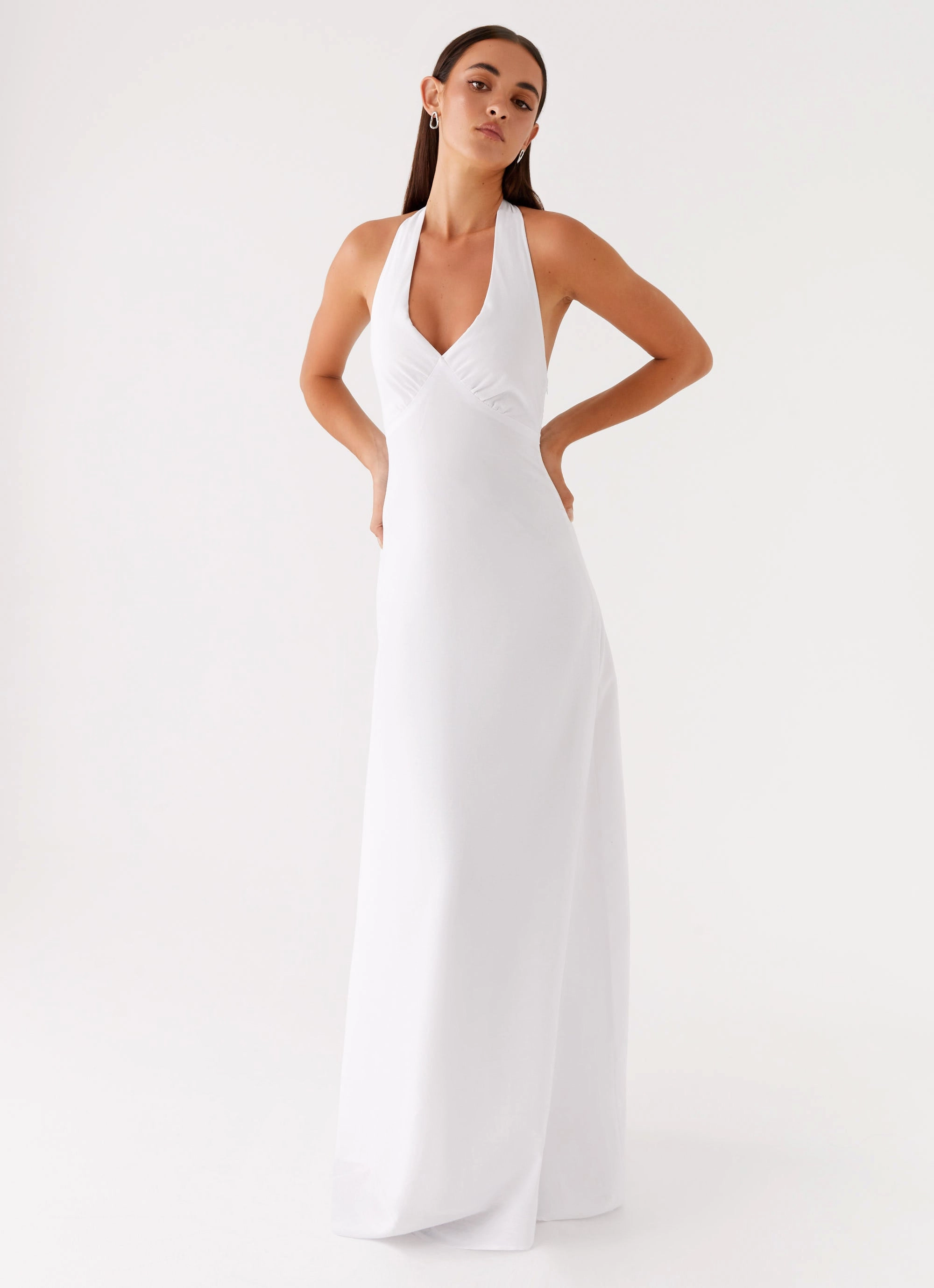 Stylish Layer Heavy Hearted Linen Maxi Dress - White