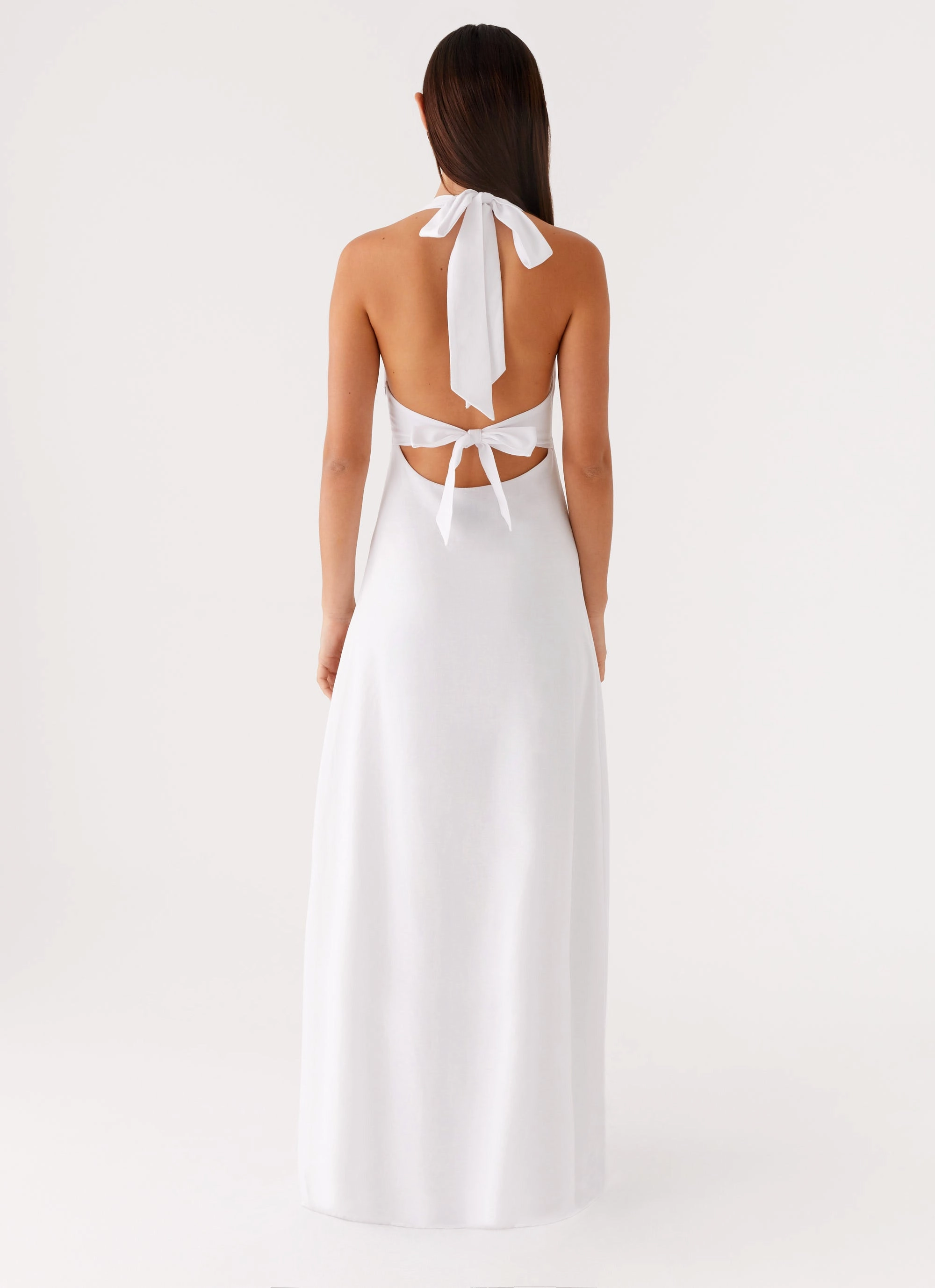Heavy Hearted Linen Maxi Dress - White Polished office dress