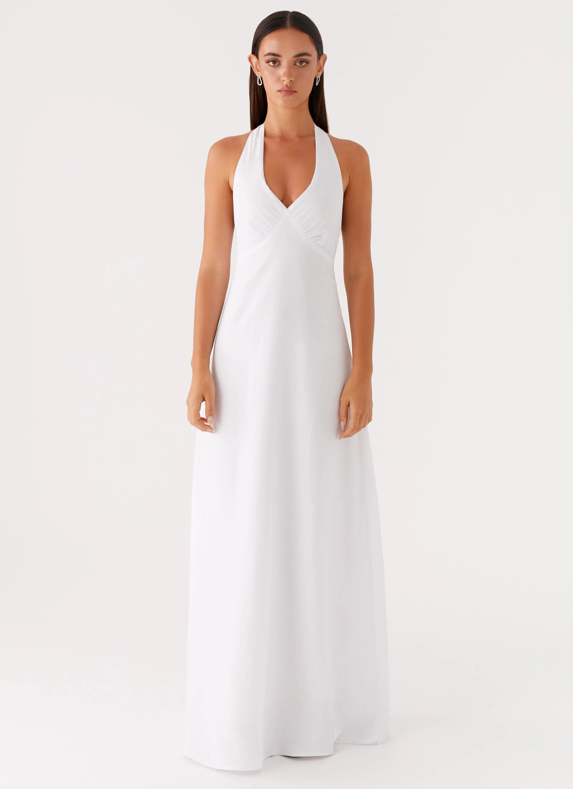 Sequin-Detail Heavy Hearted Linen Maxi Dress - White