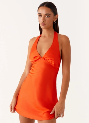 Heavy Hearted Mini Dress - Orange Wrap Front