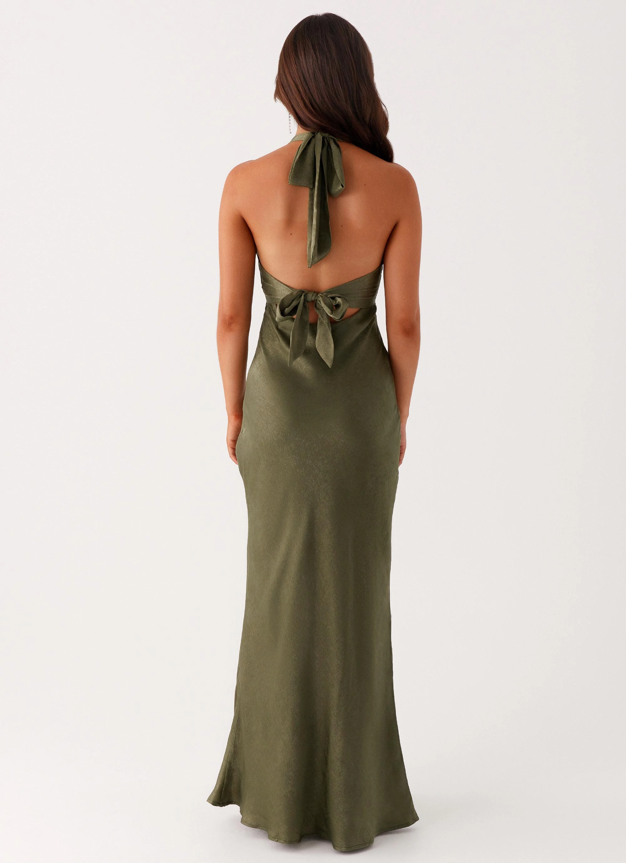 Heavy Hearted Satin Maxi Dress - Khaki Summer Friendly Sheer Look