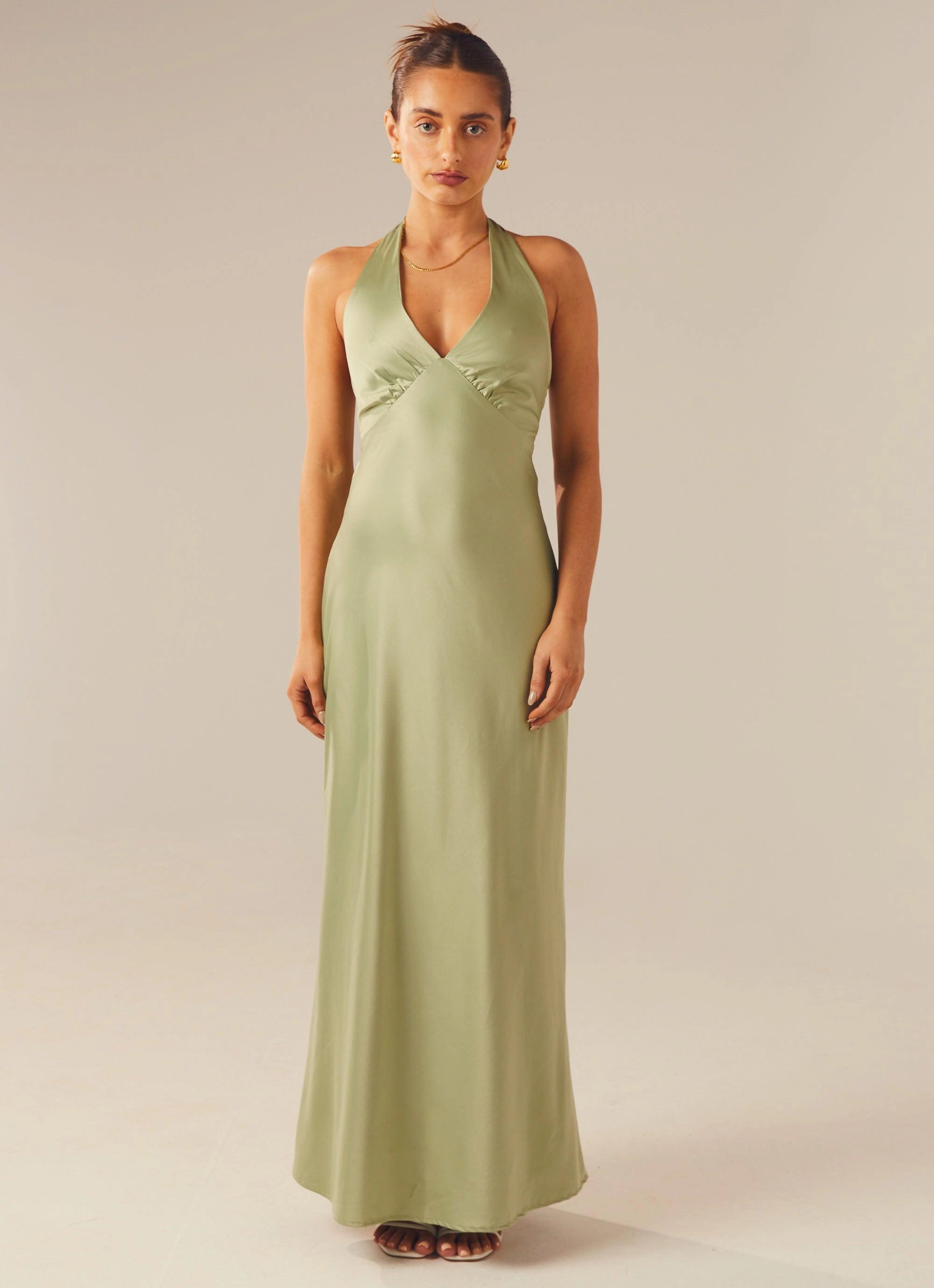 Heavy Hearted Satin Maxi Dress - Sage Effortless Wear Clean Chic