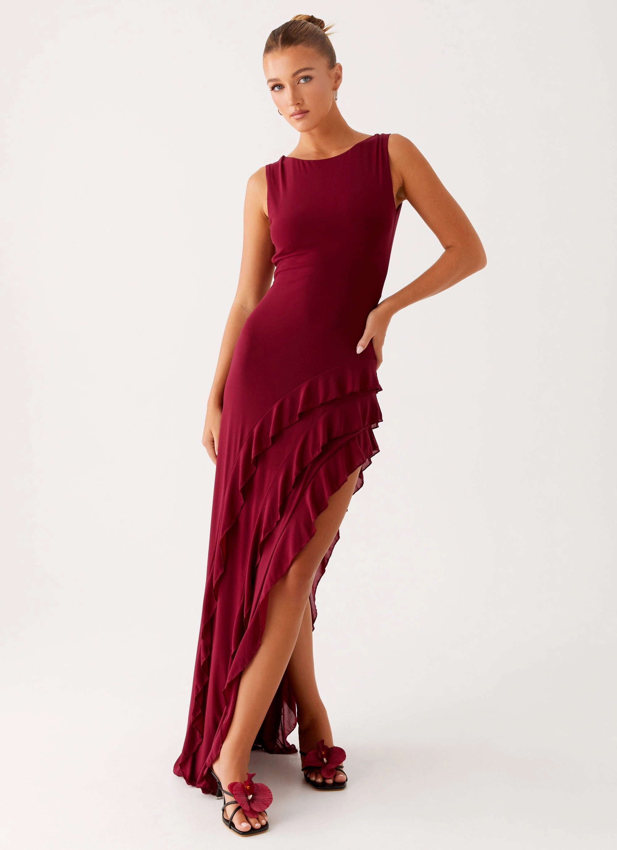 Hendrix Maxi Dress - Raspberry Wine Fashion-forward day dress Semi Fit