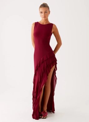 Geometric-pattern Retro Vibes Hendrix Maxi Dress - Raspberry Wine