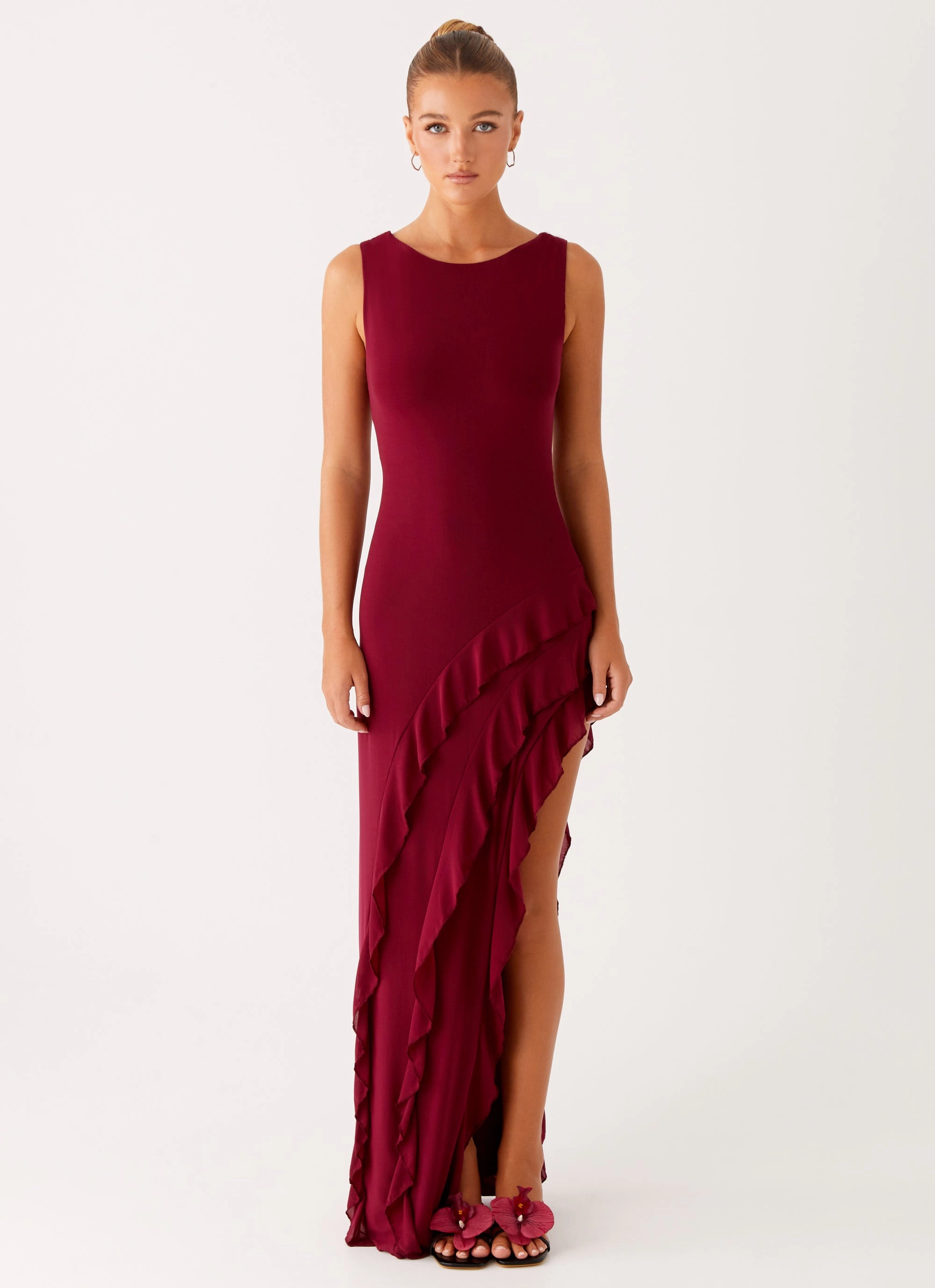 Hendrix Maxi Dress - Raspberry Wine Form Flow Frayed-Edge