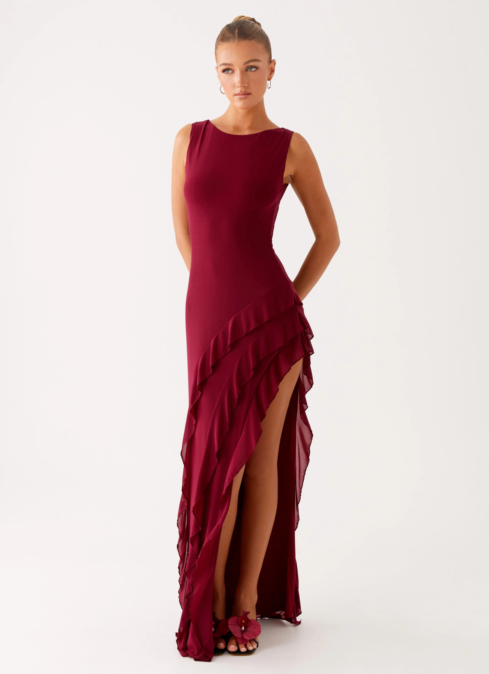 Geometric-pattern Retro Vibes Hendrix Maxi Dress - Raspberry Wine
