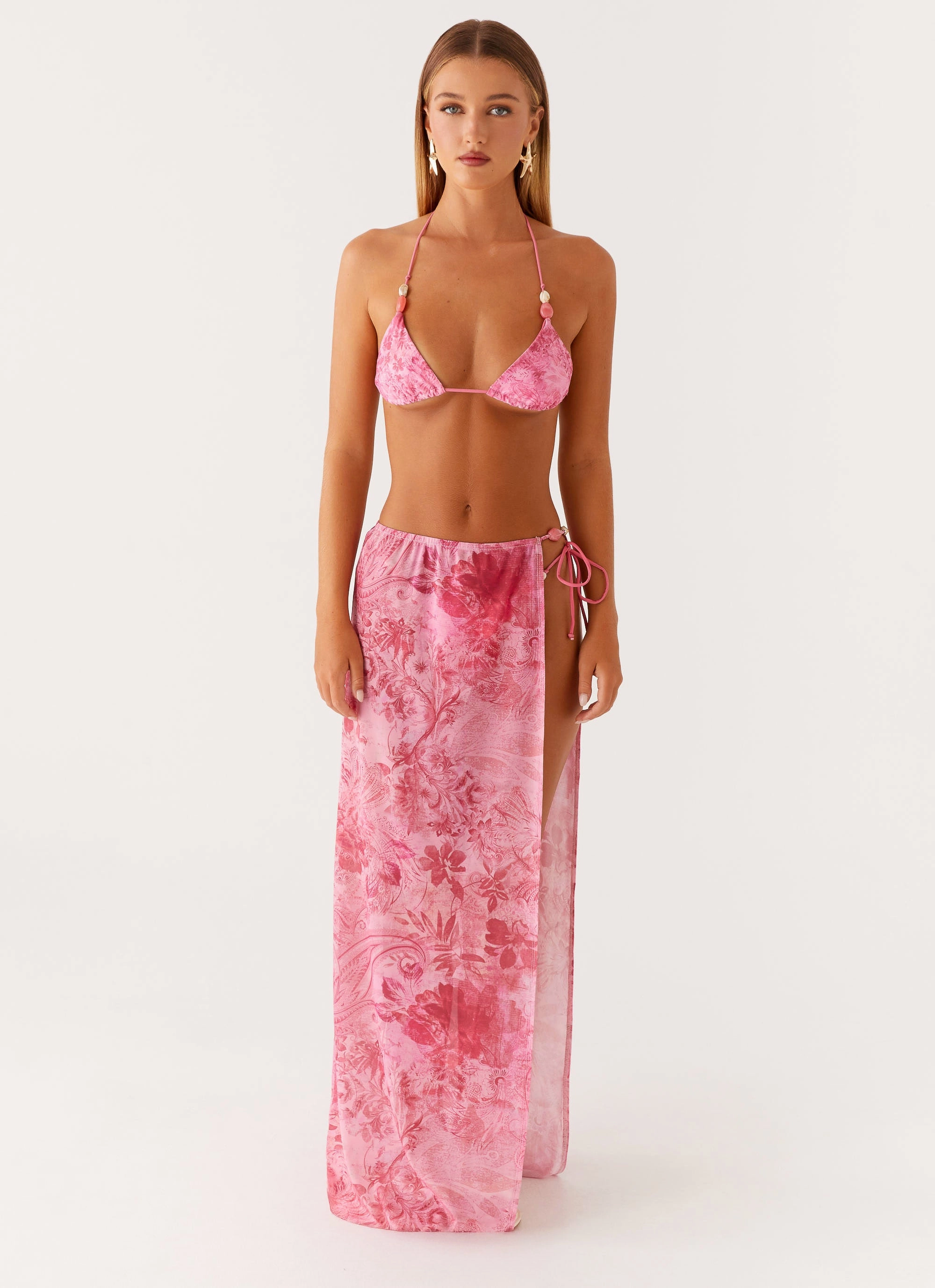 Here For It Beaded Maxi Skirt - Pink Print Reimagined Classic