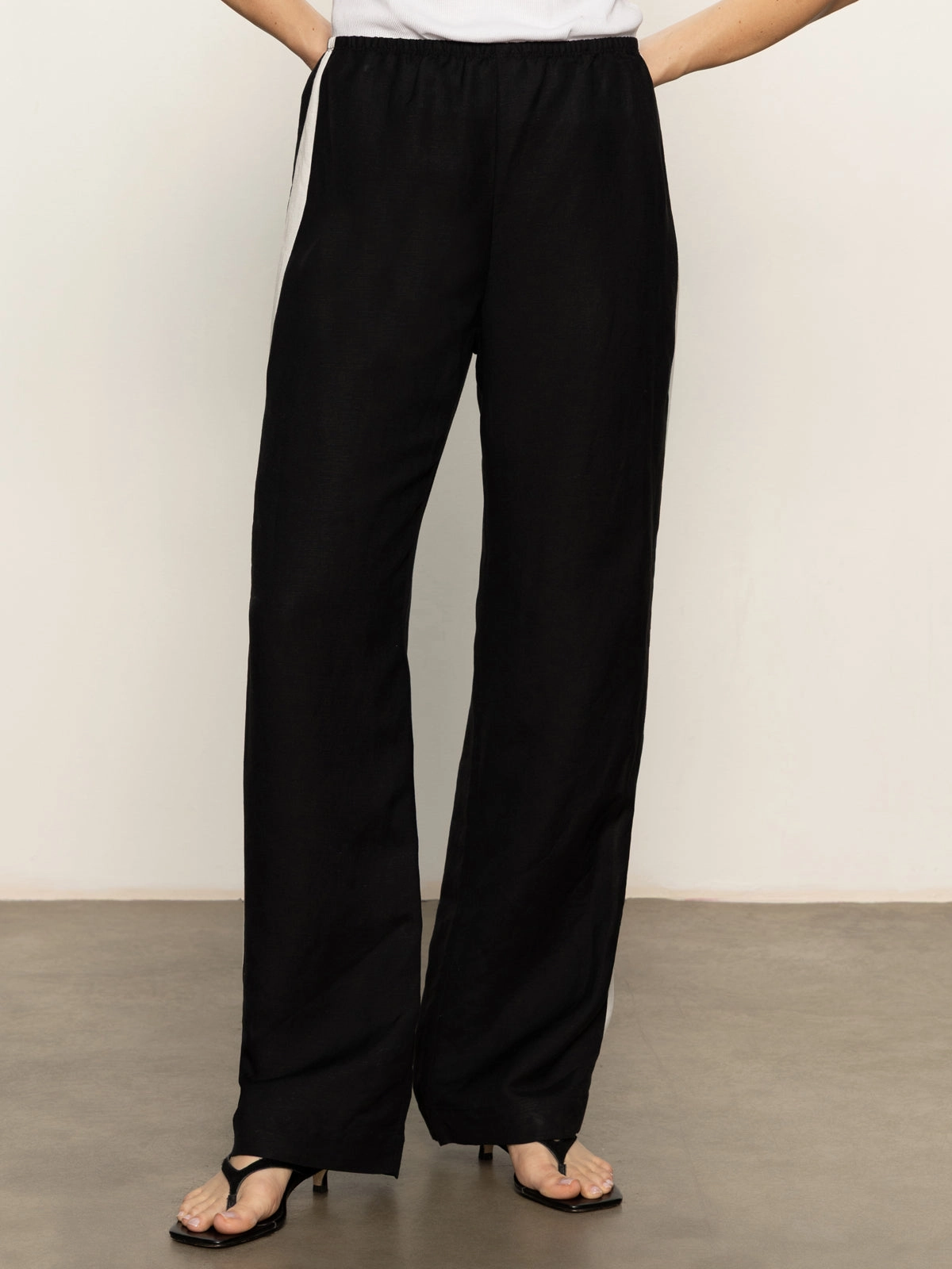 Casual Semi-High Rise Track Pant Black Chalk Stripe Mesh Panel Details