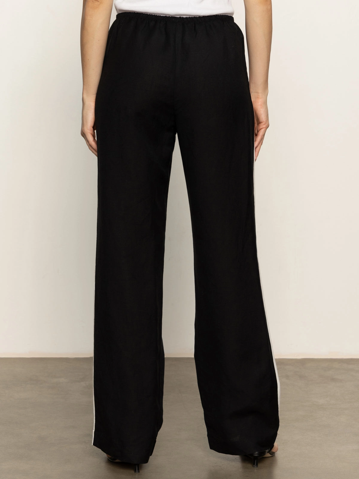 Casual Semi-High Rise Track Pant Black Chalk Stripe Lightweight Variable Tension Adjustment