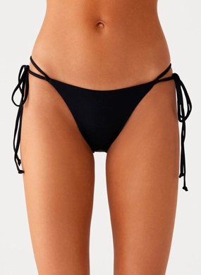 Jaiya Tie Bikini Bottom - Black ribbed texture