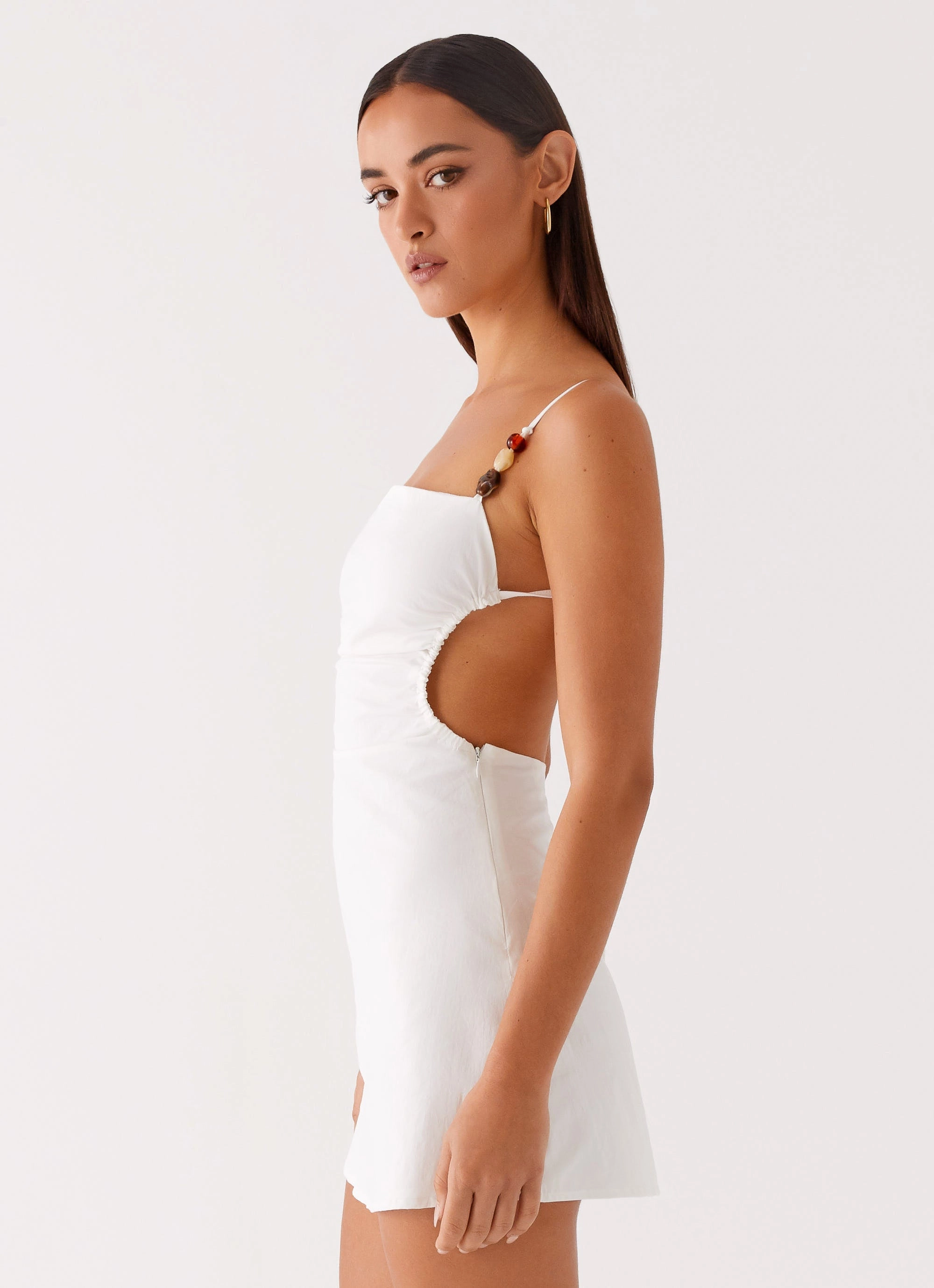 Marlon Mini Dress - White Stretch Waist Twist Front Design
