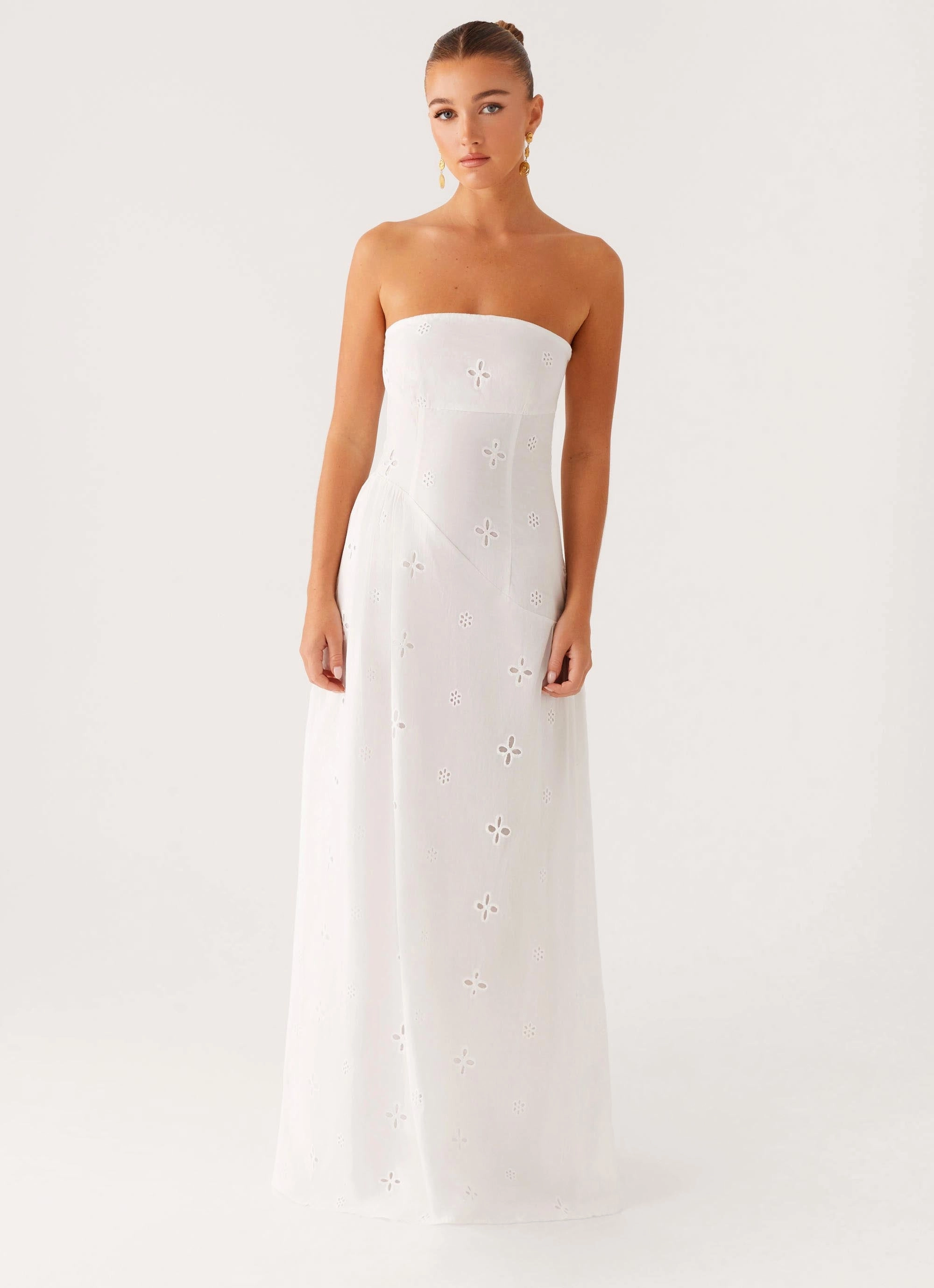 Button-Cuff Sunkissed Maxi Dress - Ivory