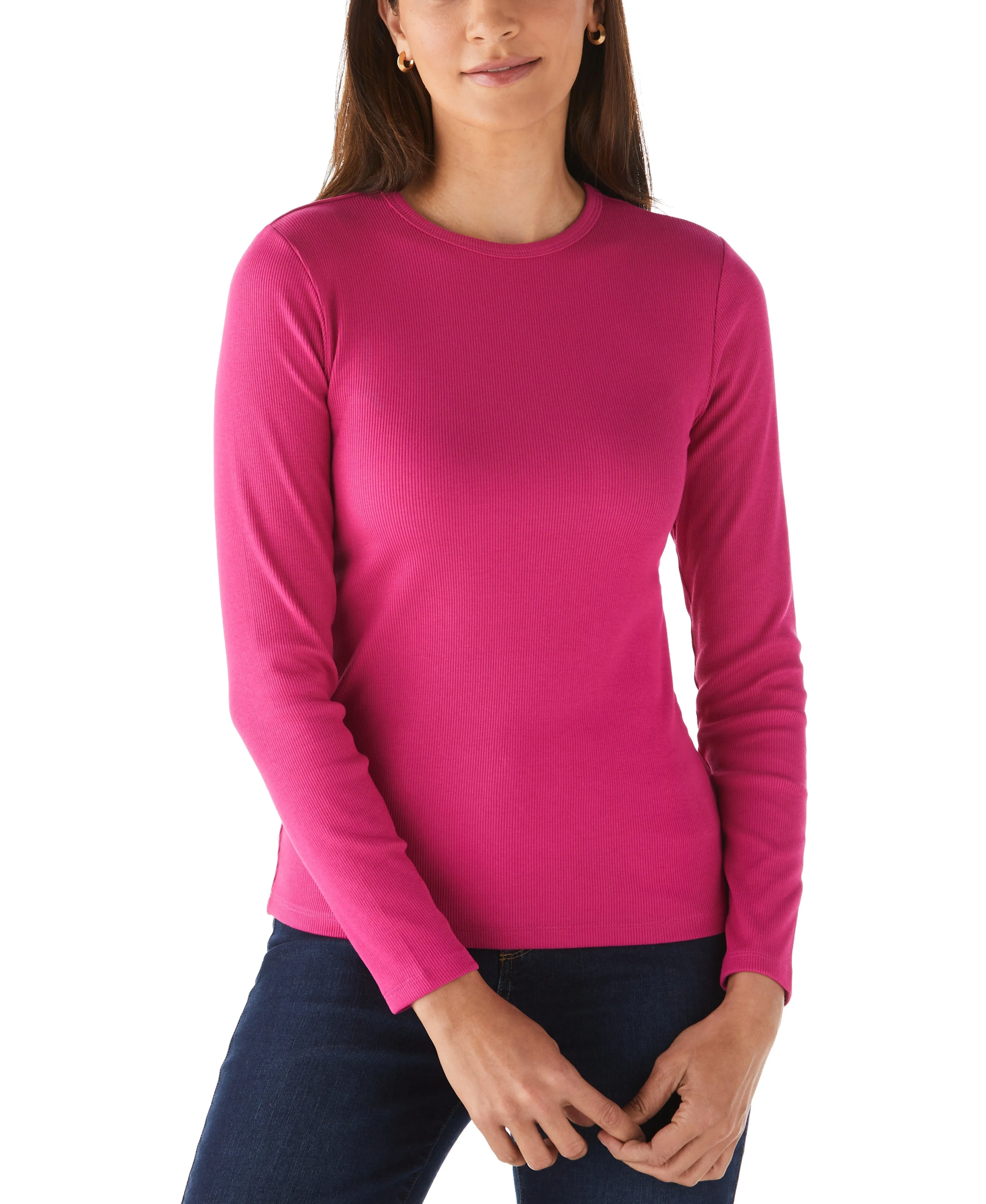 Lightweight Material Ribbed Crew Neck Tee