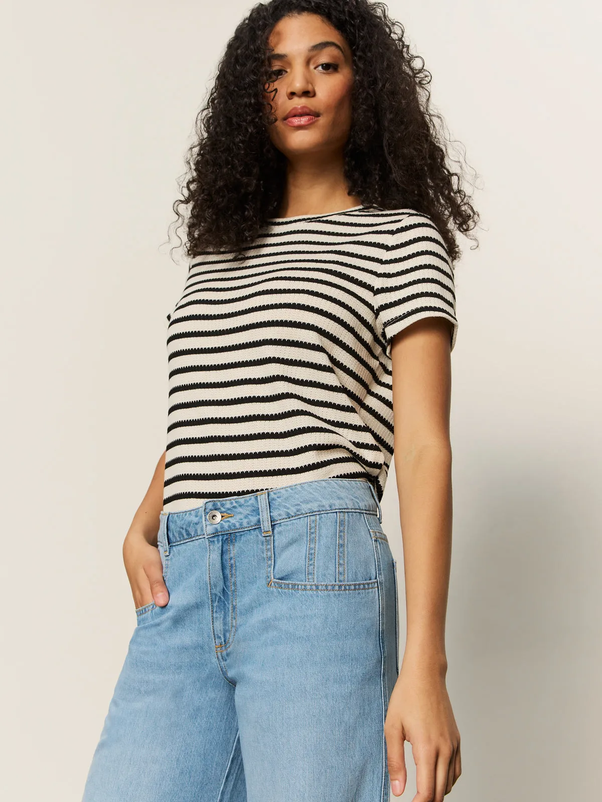 Moisture Management Temperature Regulating Fabric Highland Wide Leg Standard Rise Jeans Sail Away