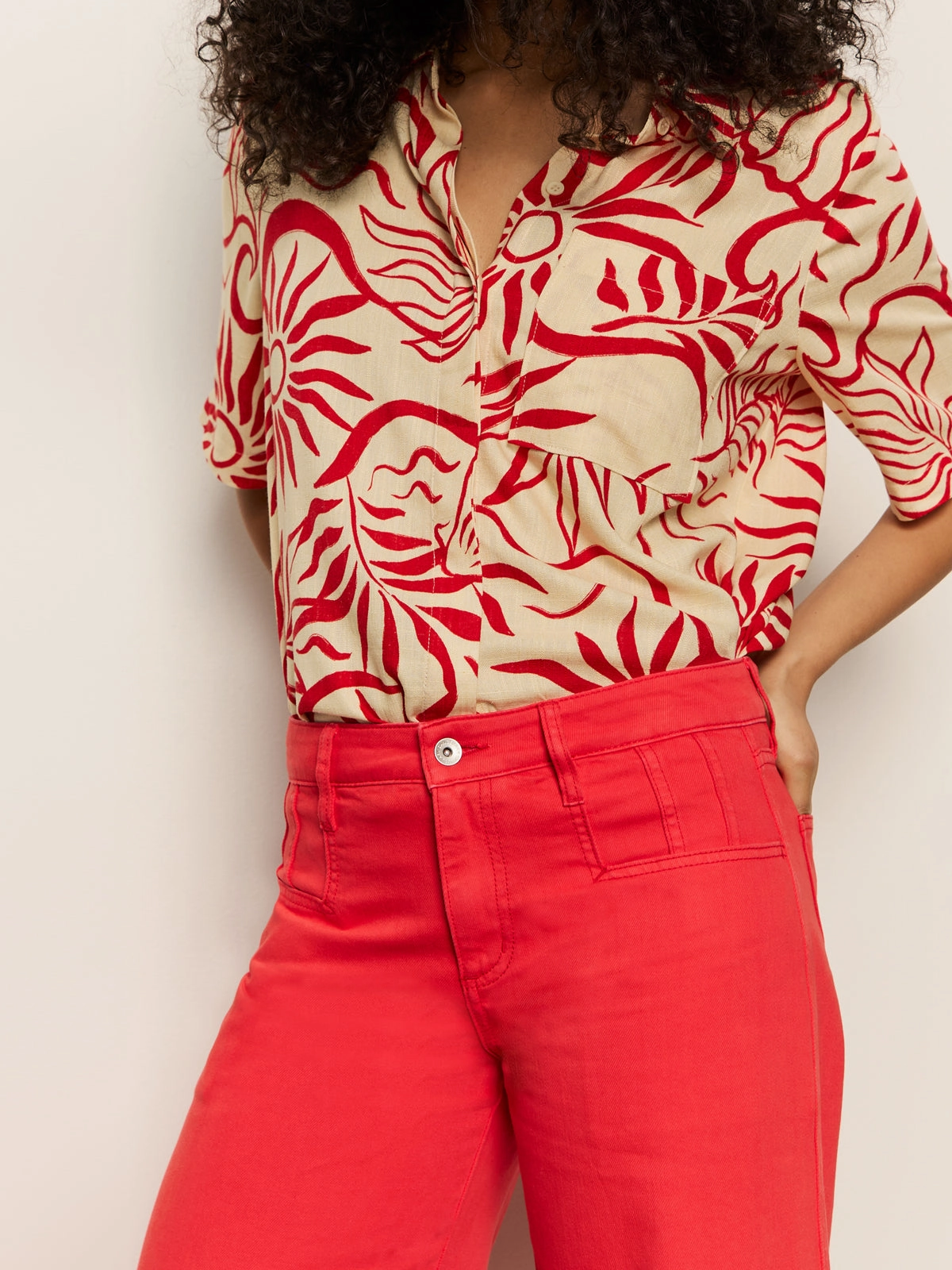 Highland Wide Leg Standard Rise Pant Cayenne SoftTouchBrushedInterior Adjustable Shoulder Straps