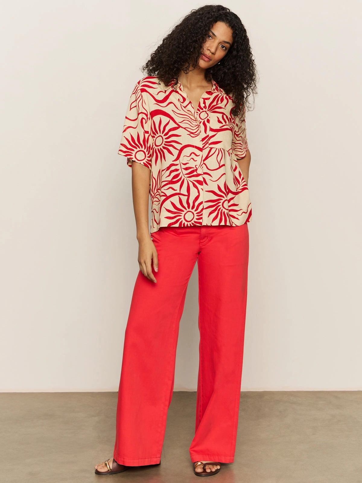 Stretchy Top Formal Shirt Highland Wide Leg Standard Rise Pant Cayenne