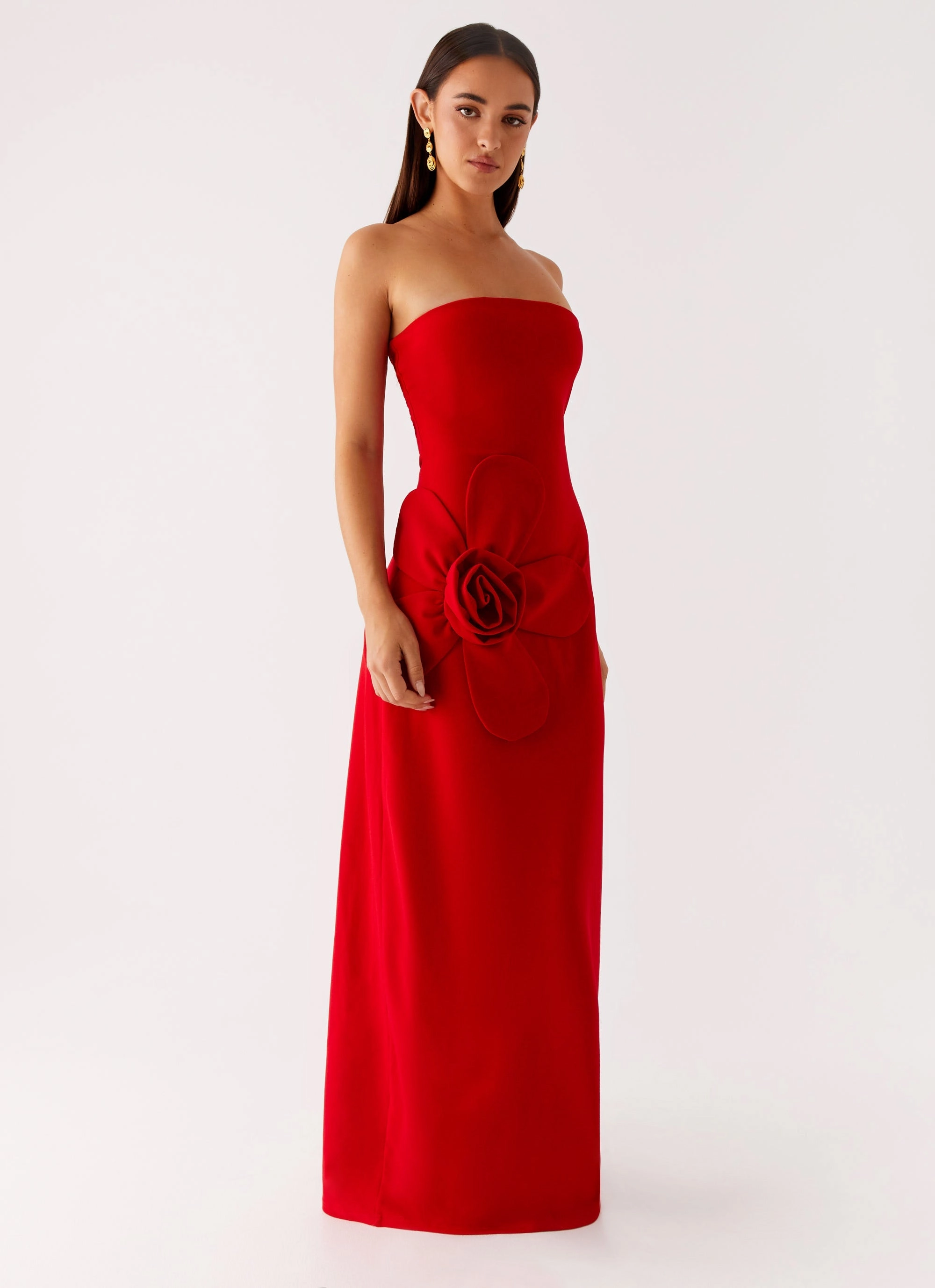 Hilton Strapless Maxi Dress - Red City Casual