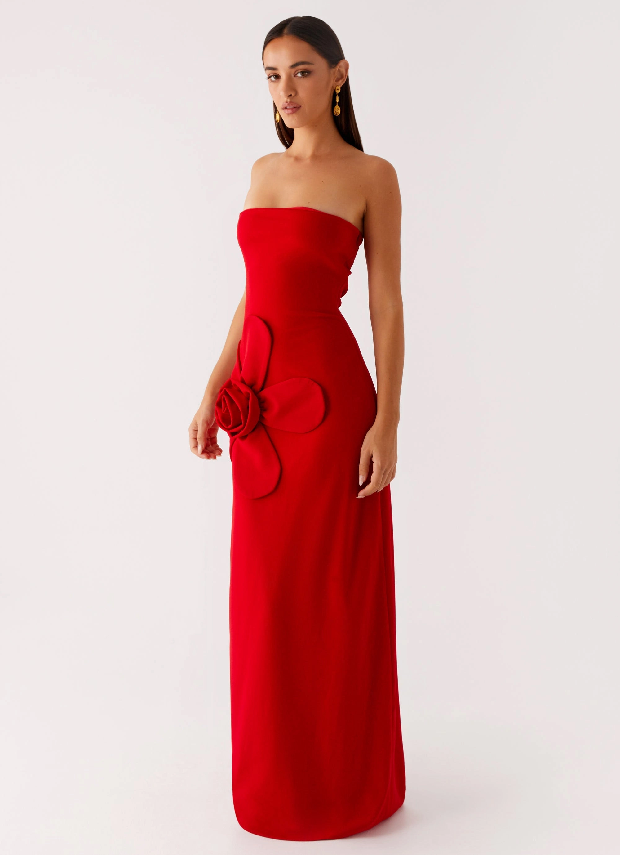 Repair-Friendly Hilton Strapless Maxi Dress - Red