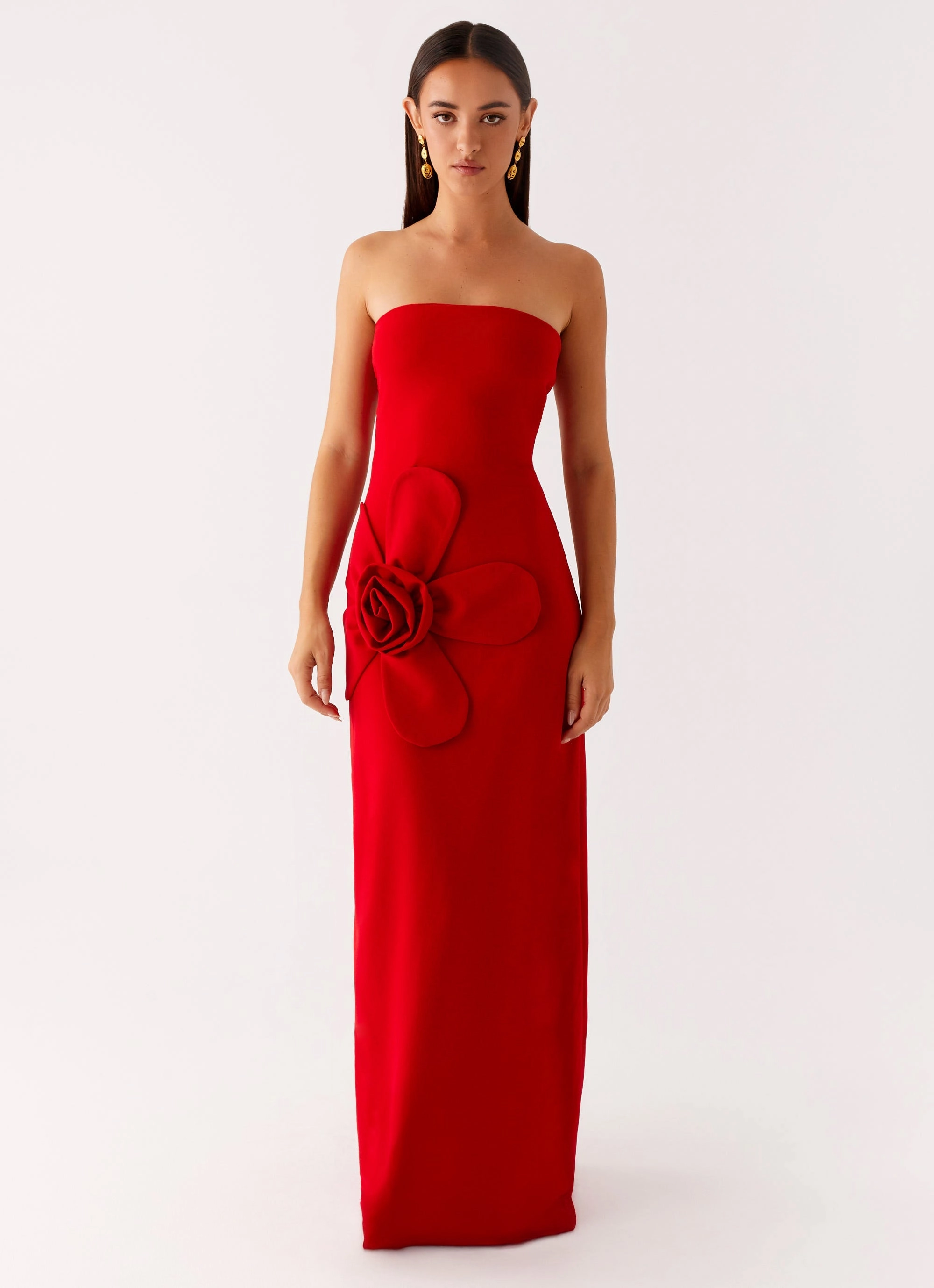 Office Glam Eye Appeal Hilton Strapless Maxi Dress - Red