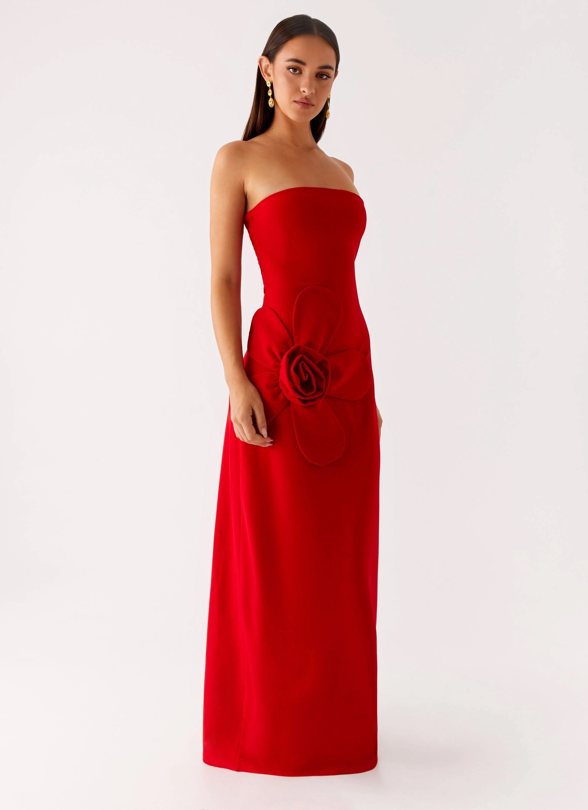 Hilton Strapless Maxi Dress - Red Padded-Bust