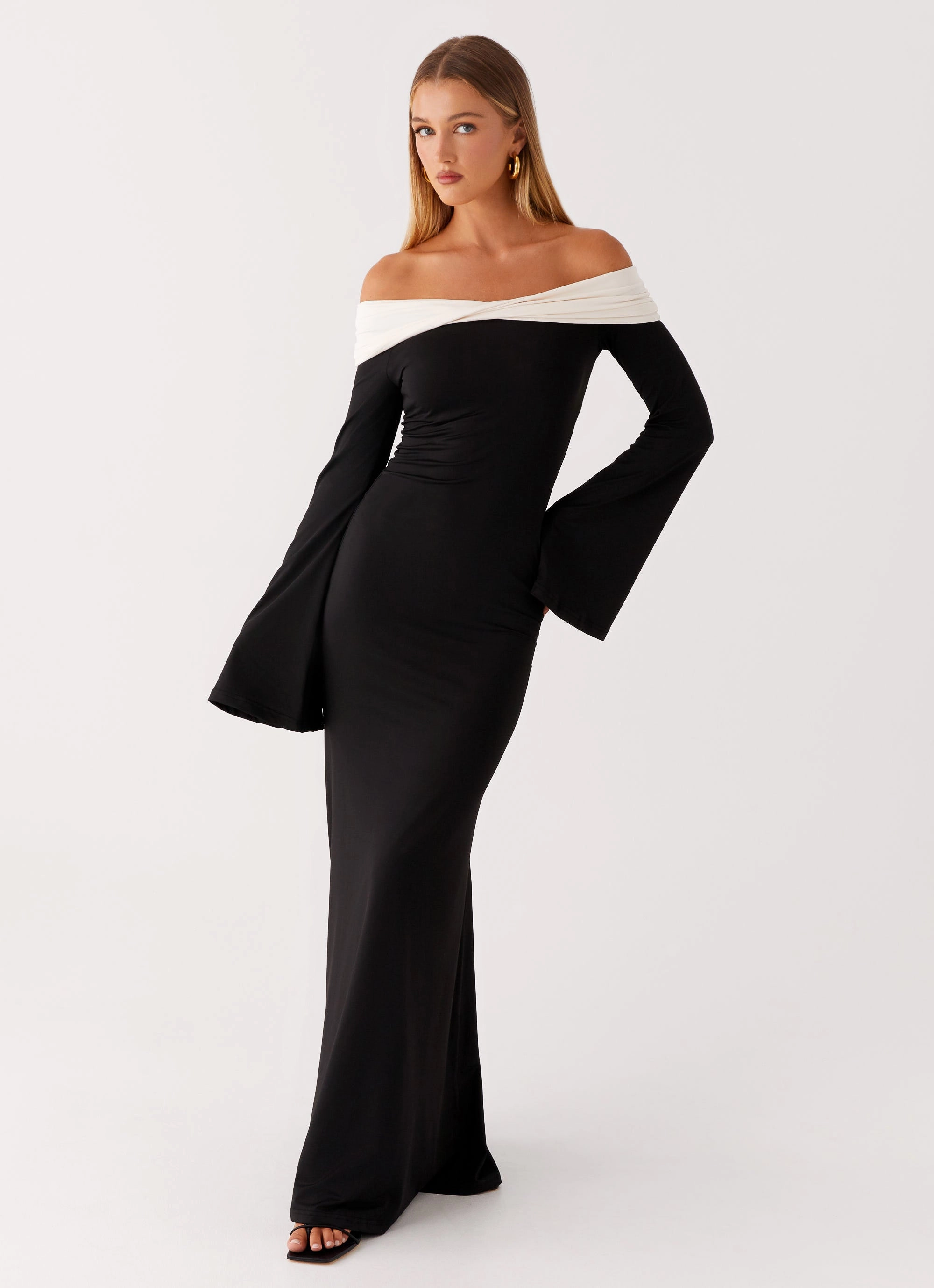 Hits Different Long Sleeve Maxi Dress - Black Beaded-Sleeve