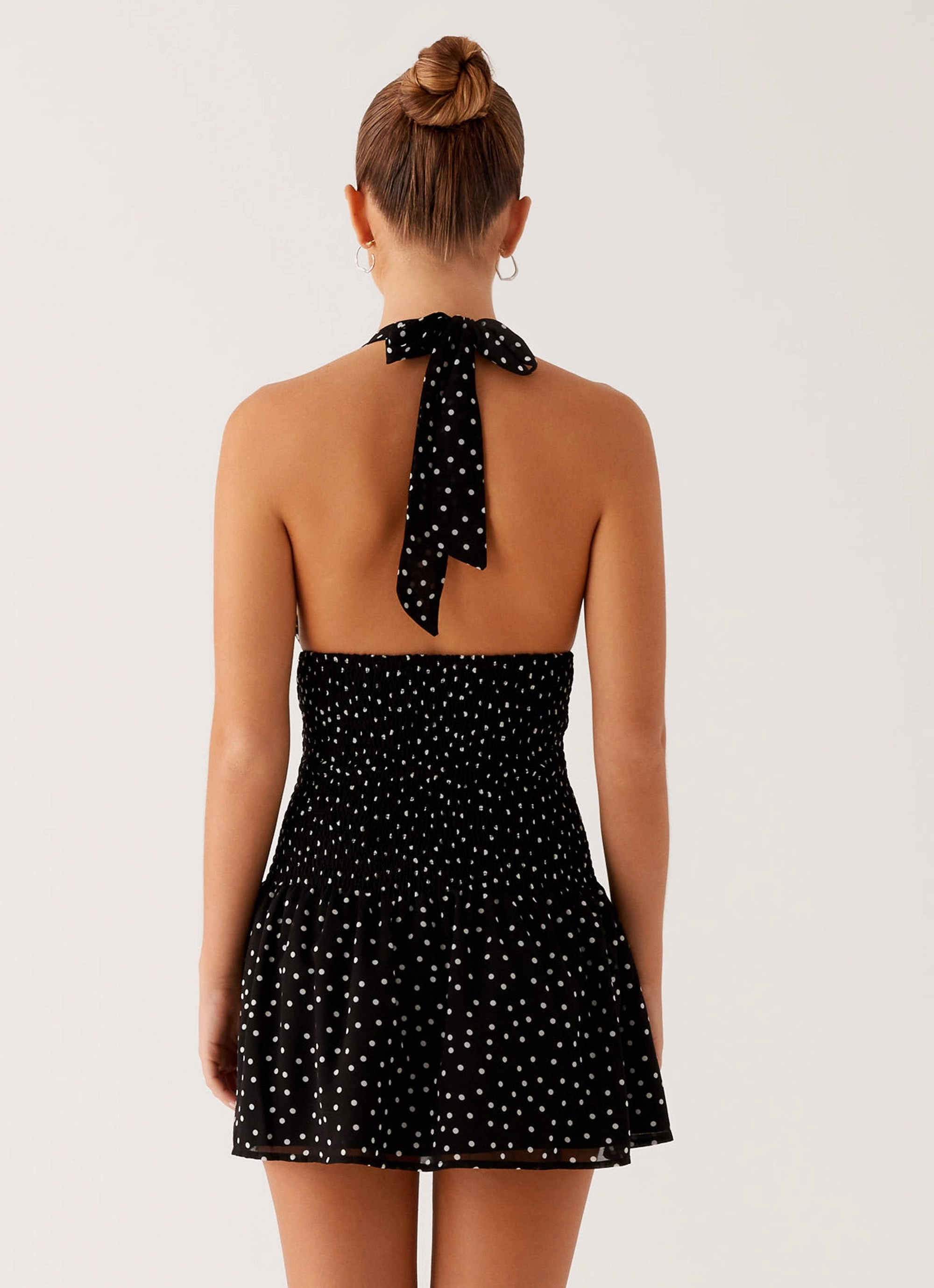 Pure Tone Natural Style Holden Mini Dress - Black Polka Dot