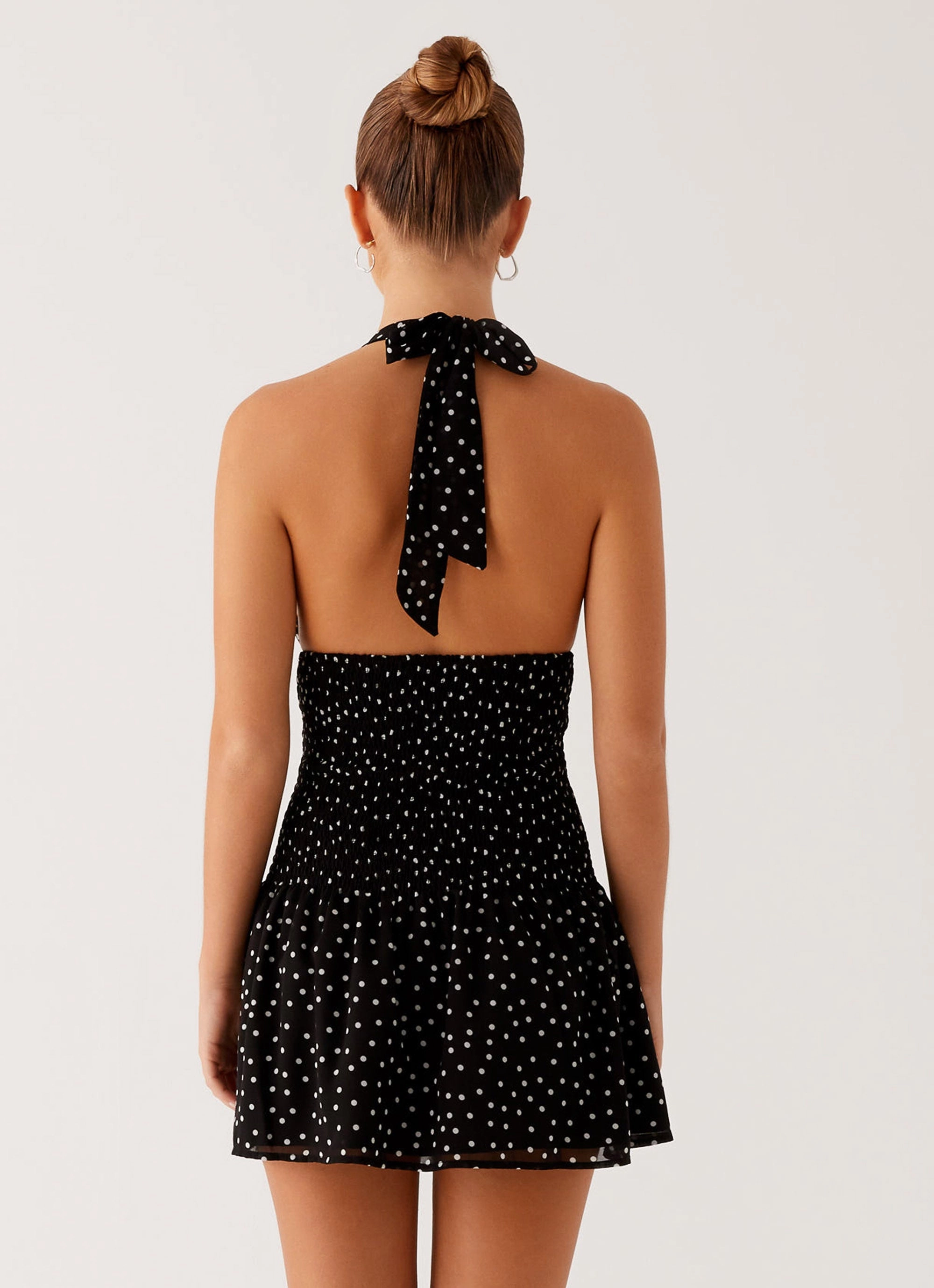 Holden Mini Dress - Black Polka Dot button detail Anti Pilling Treatment