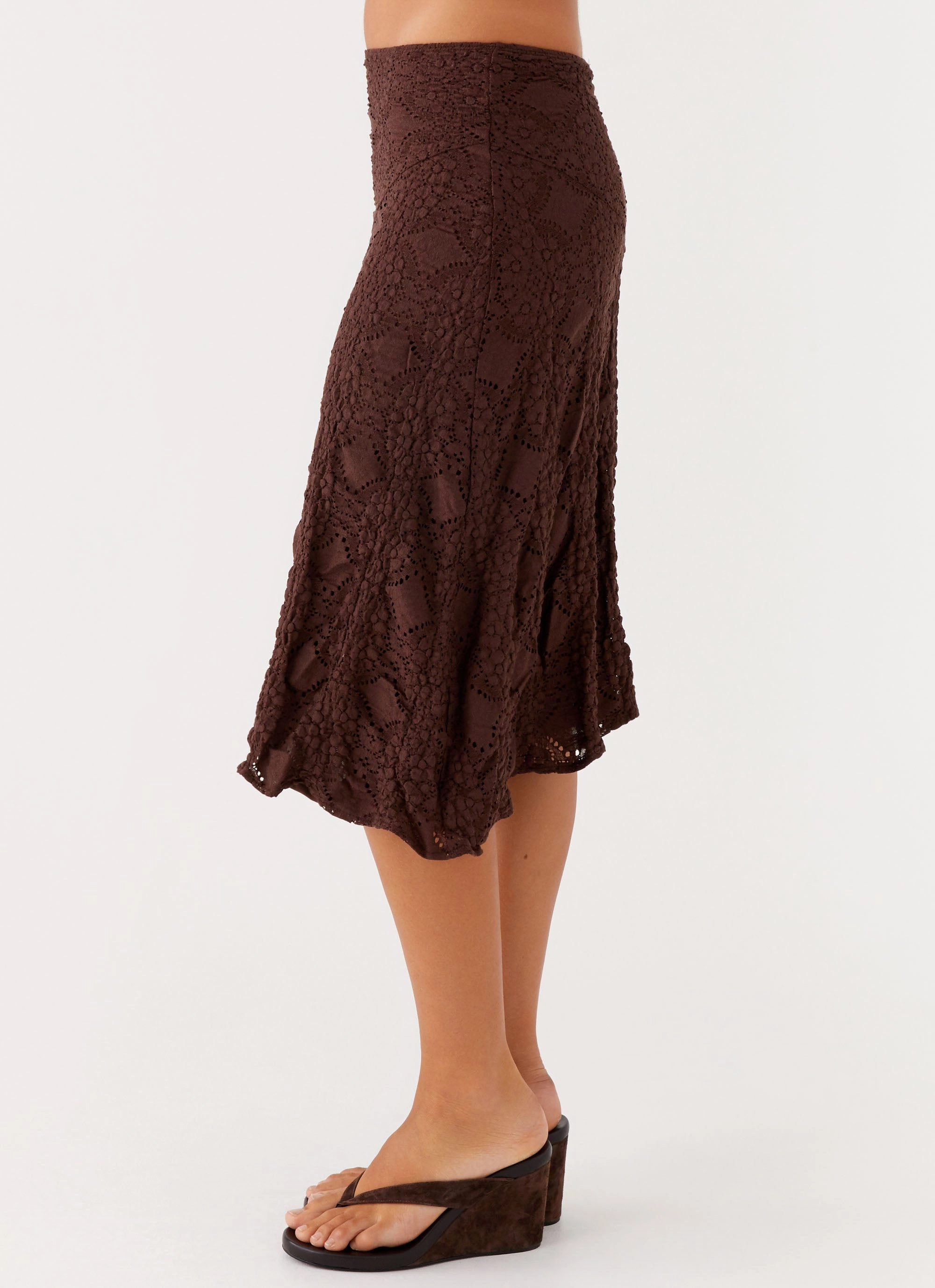 Wrinkle Resistant Petite Fit Diamond Sky Midi Skirt - Chocolate