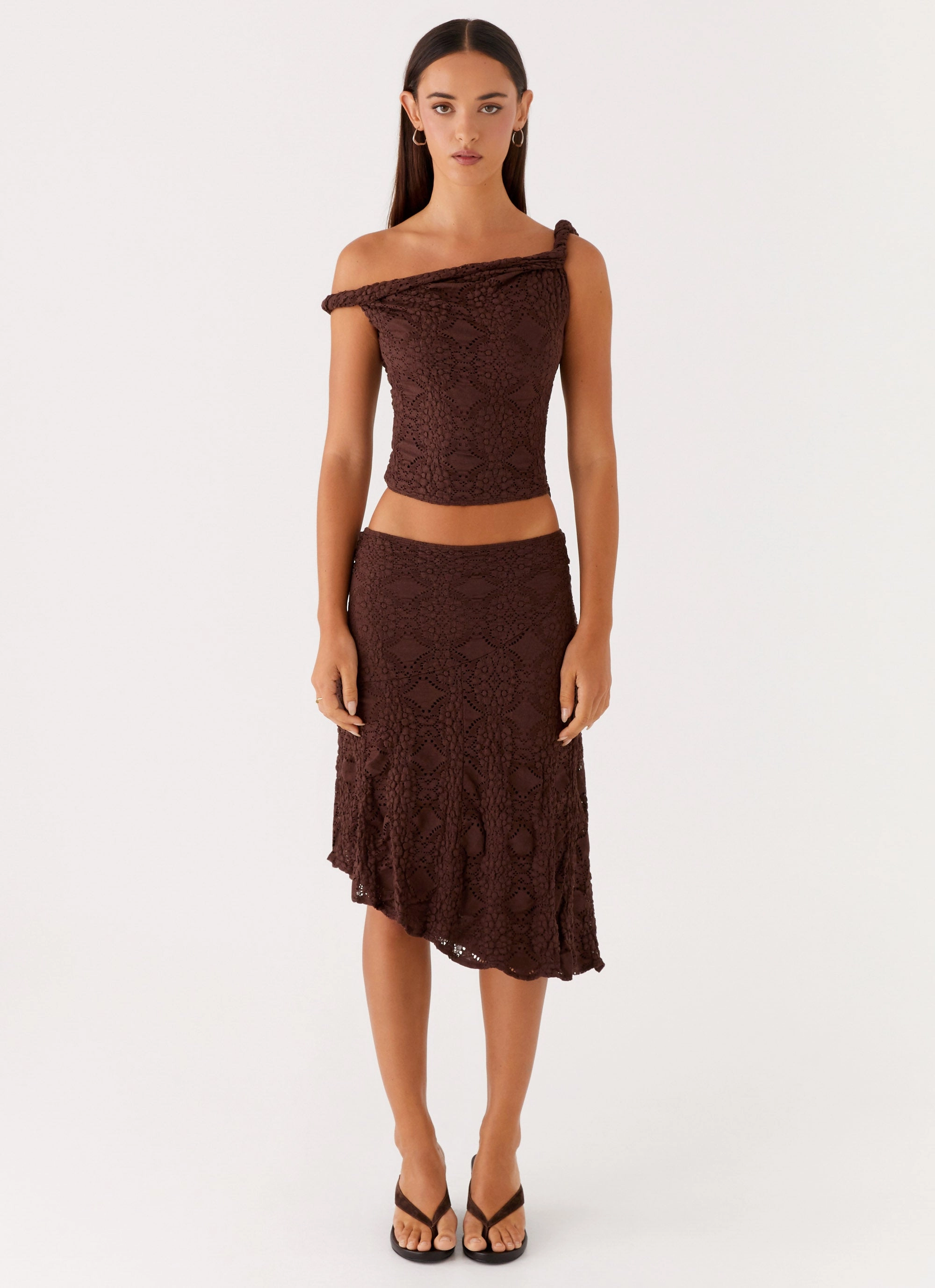 Fashion Details Diamond Sky Midi Skirt - Chocolate