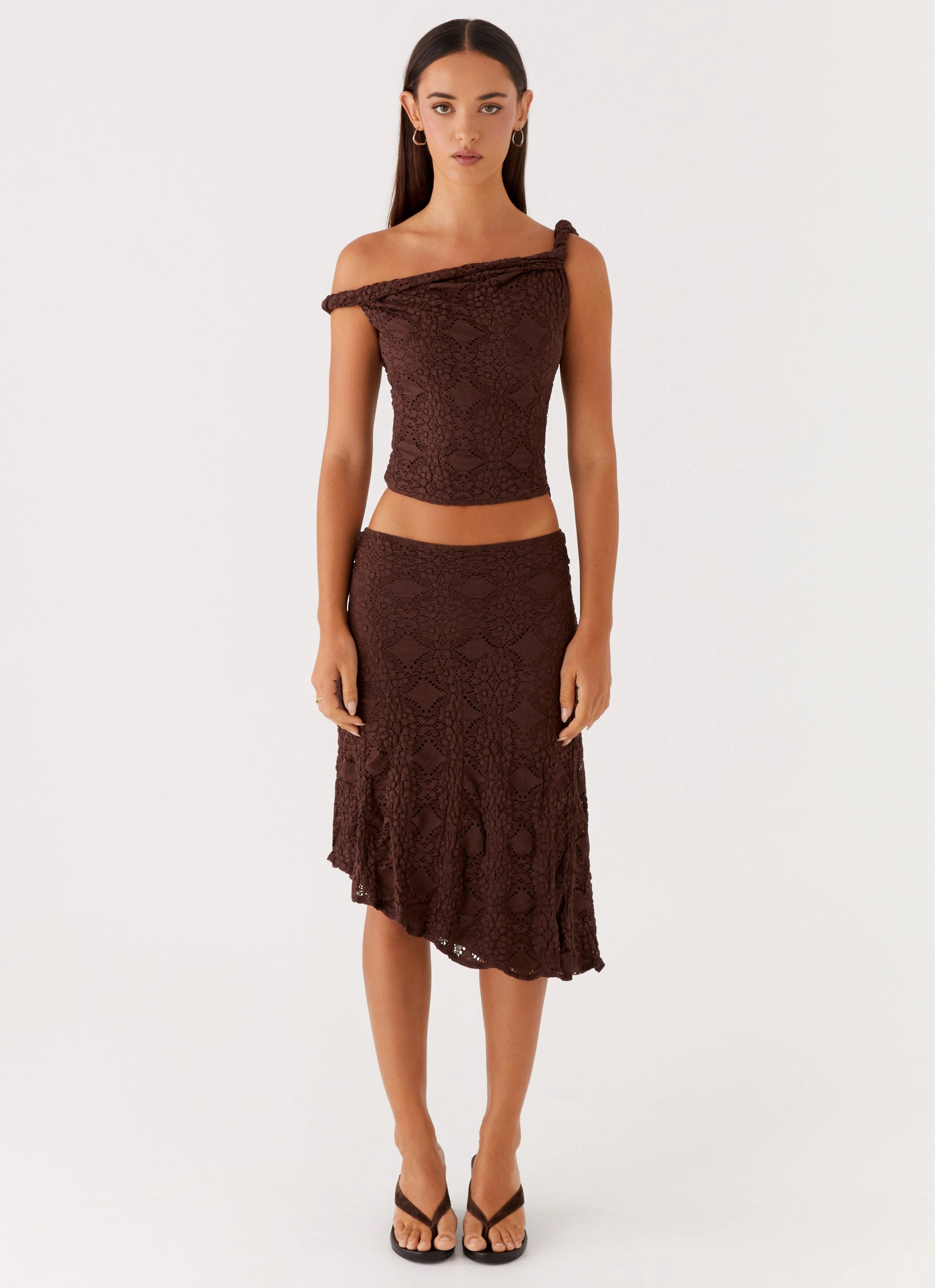 Simple Style Diamond Sky Midi Skirt - Chocolate