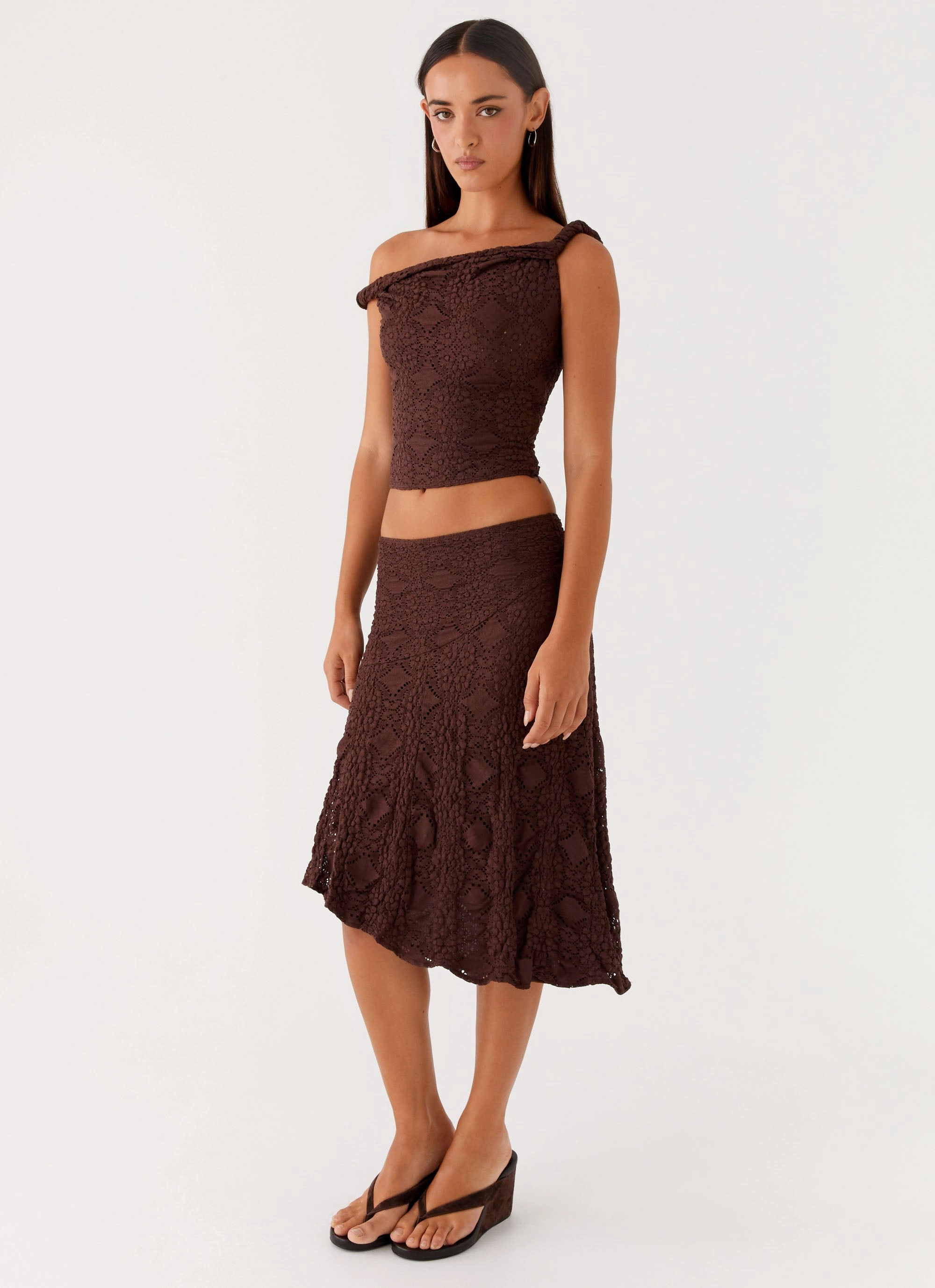 Diamond Sky Midi Skirt - Chocolate Spring Brunch Hemp Blend