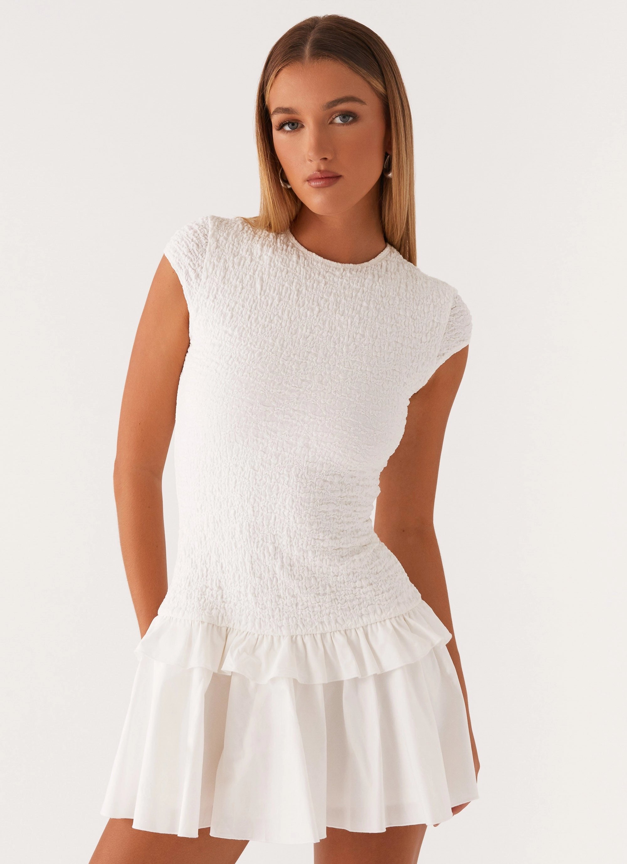 Hopeless Romantic Mini Dress - White Pocket Design Seamless Design