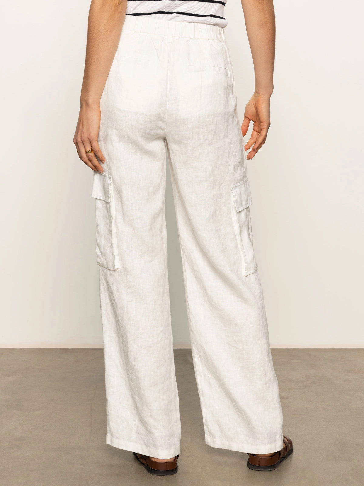 Hopper Semi High Rise Cargo Pant Bleached White Self Fabric Tie Double Stitched Hems