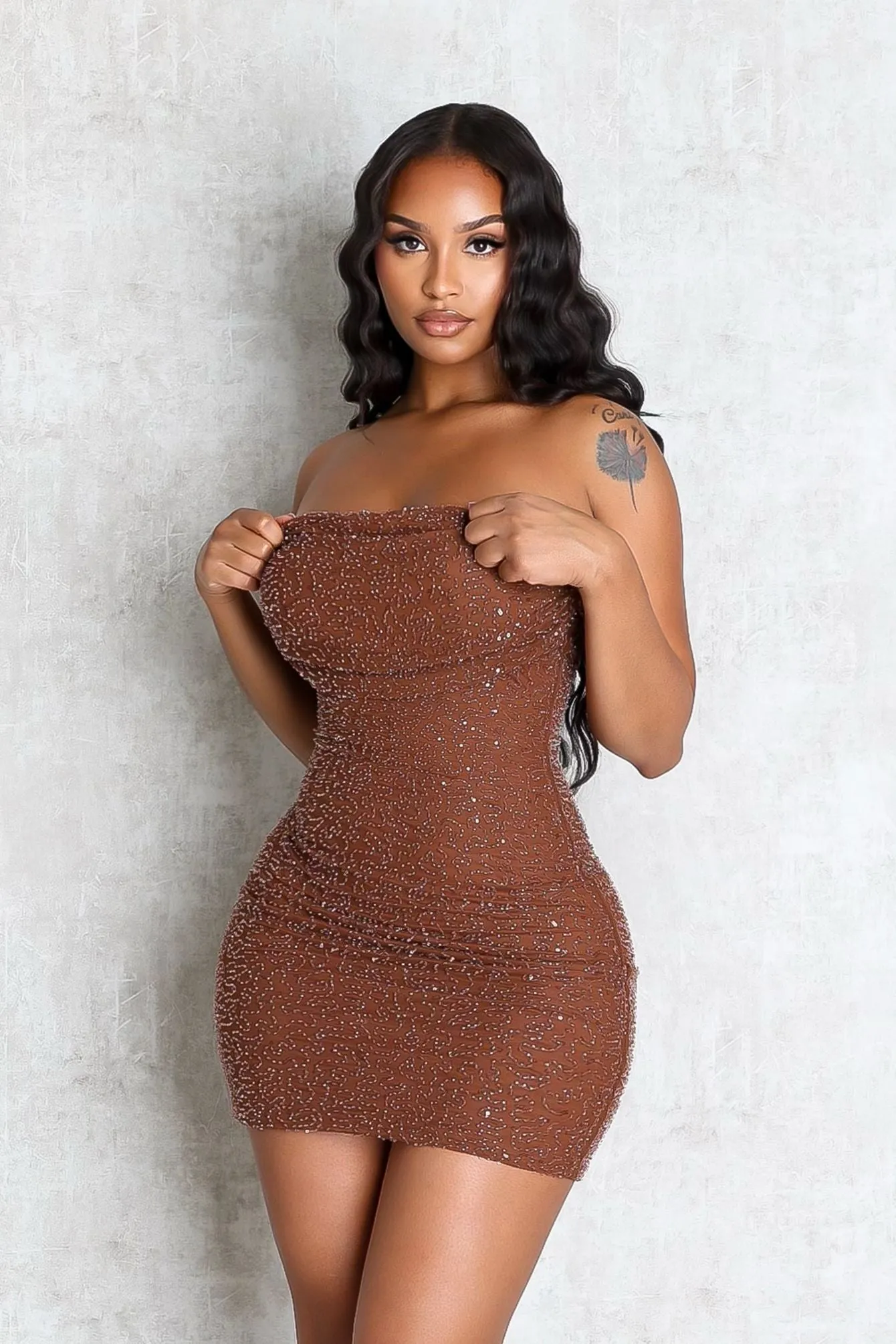 Winter Layer Greer Mesh Beaded Mini Dress