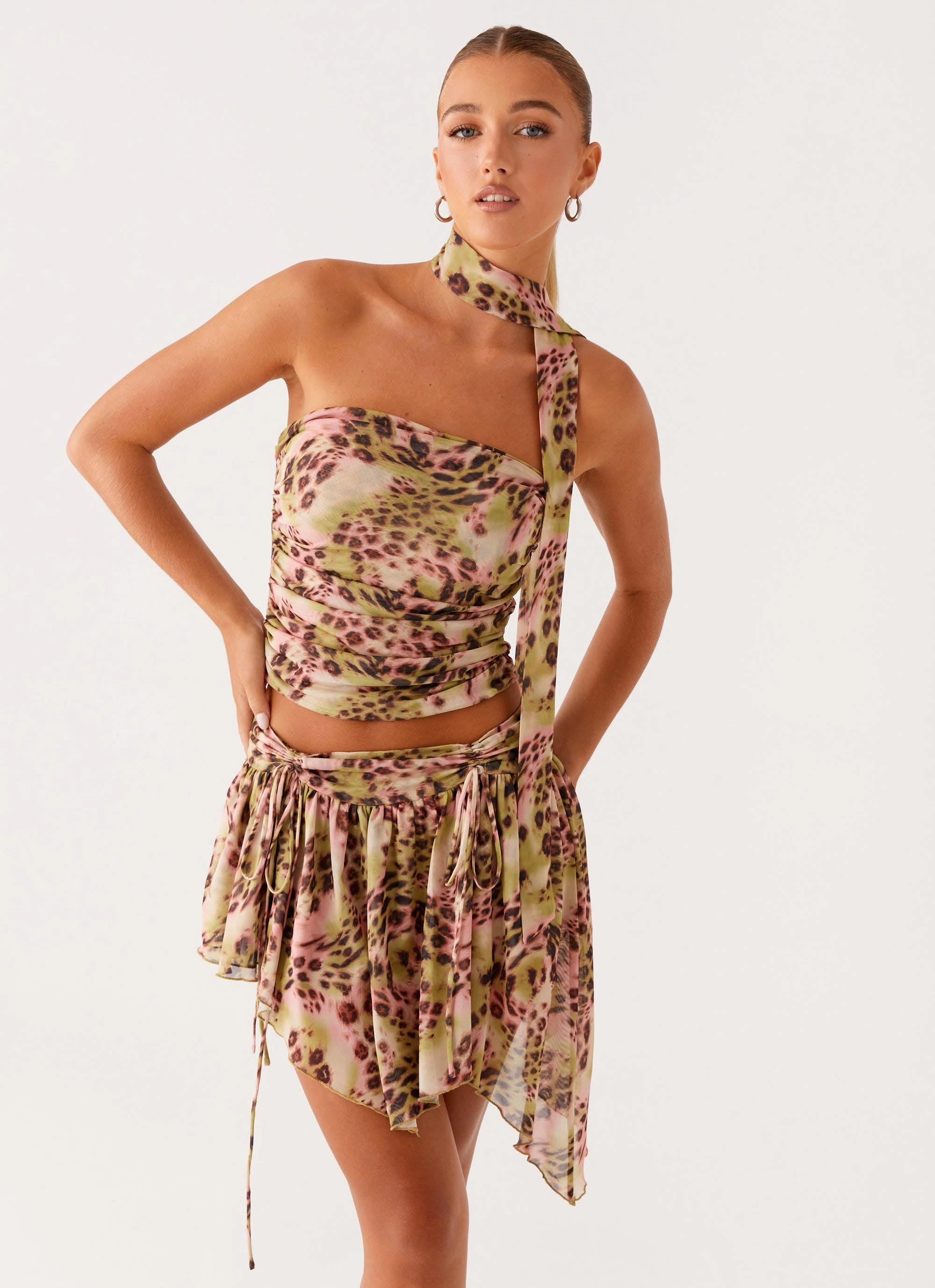 Hot Like Me Mini Skirt - Swirl Leopard Tea length