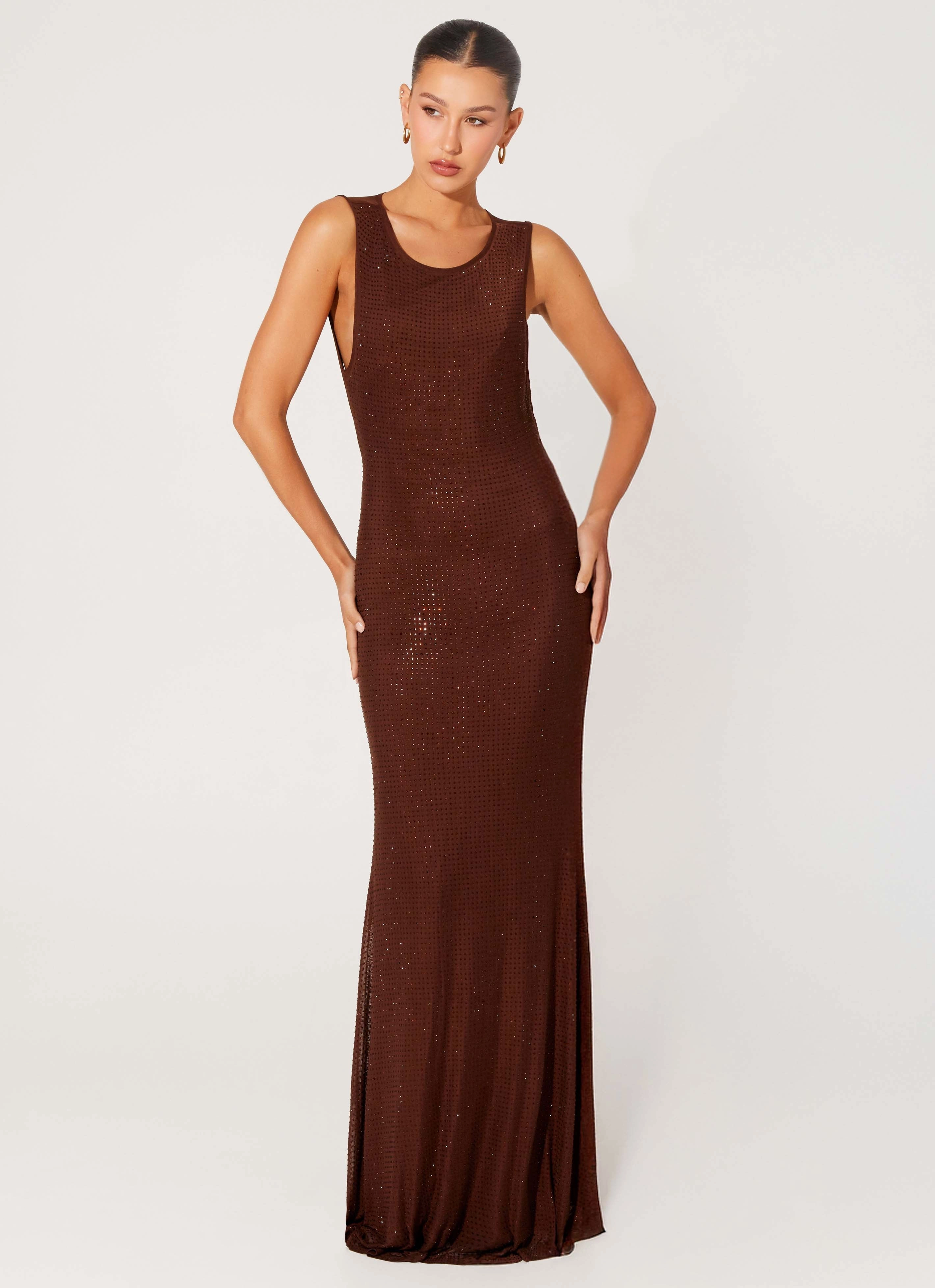 Hot Sequins Maxi Dress - Chocolate Texture Edge Classic Form