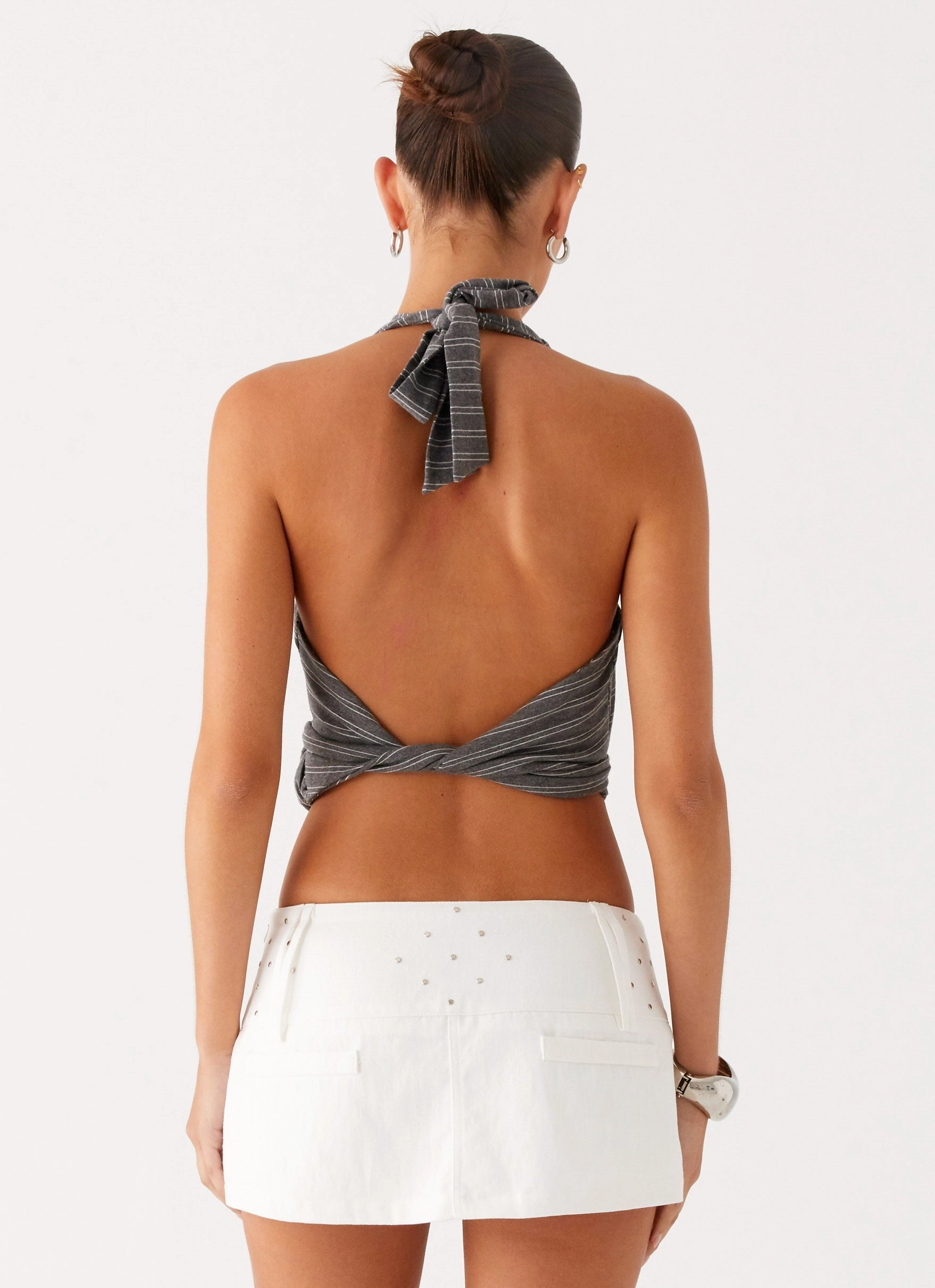 Smart Edge Sleek Flow Hot Shot Studded Denim Mini Skort - White