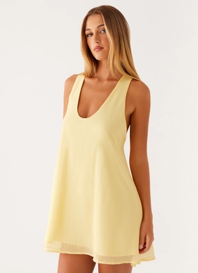 Industry Mini Dress - Pastel Yellow Opaque Lining Cashmere Touch