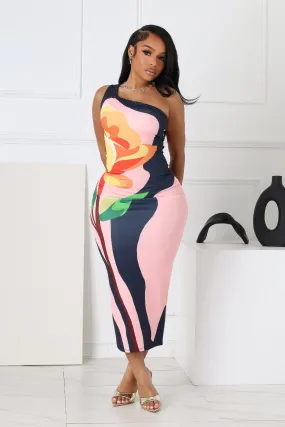 Hyogo Printed One Shoulder Midi Dress Luxe Look