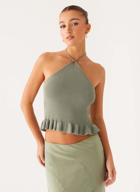 Flatlock Seam Design Idola Knit Top - Sage