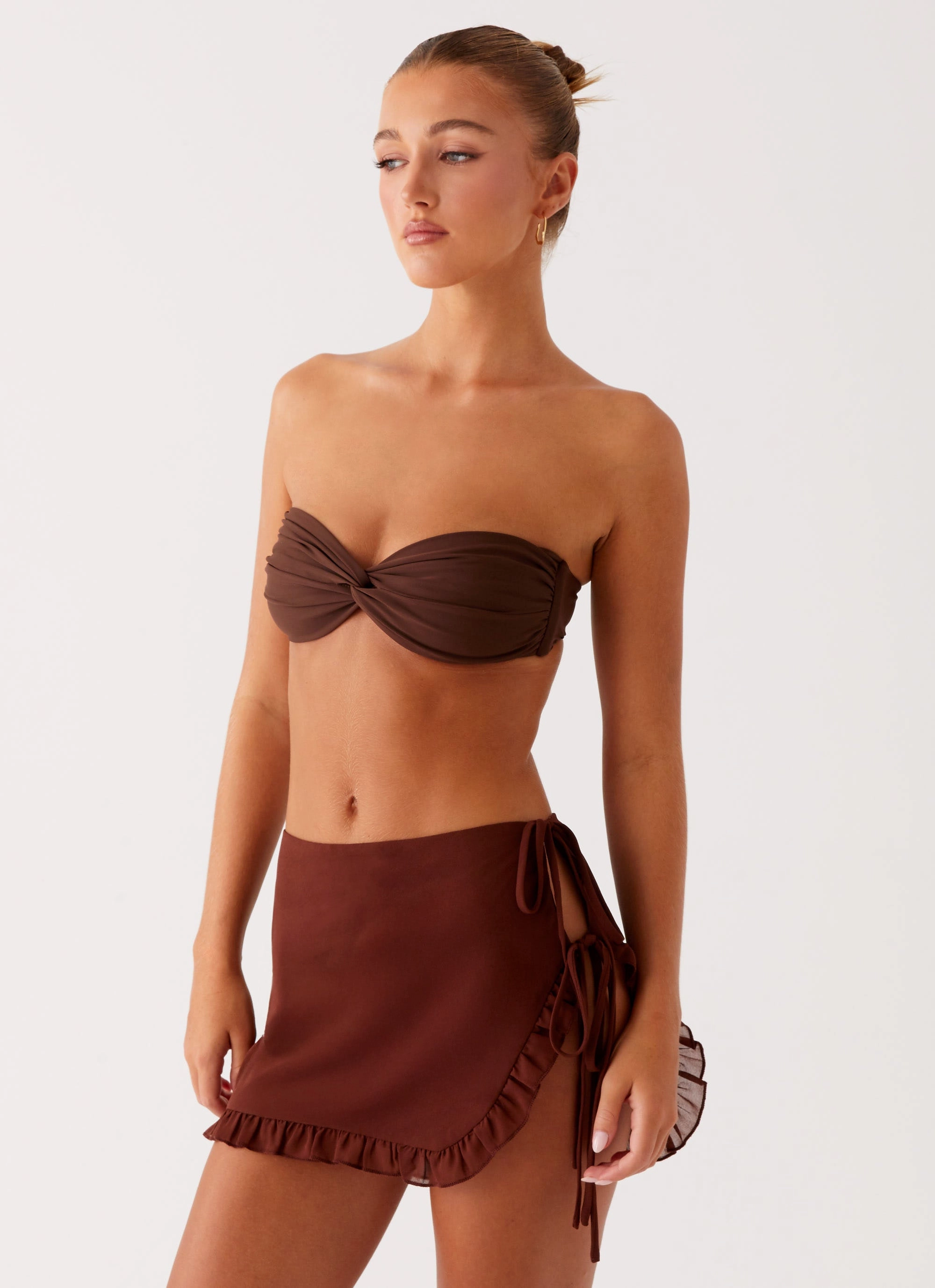 Linen Cotton Mix Iggy Mini Skirt - Chocolate
