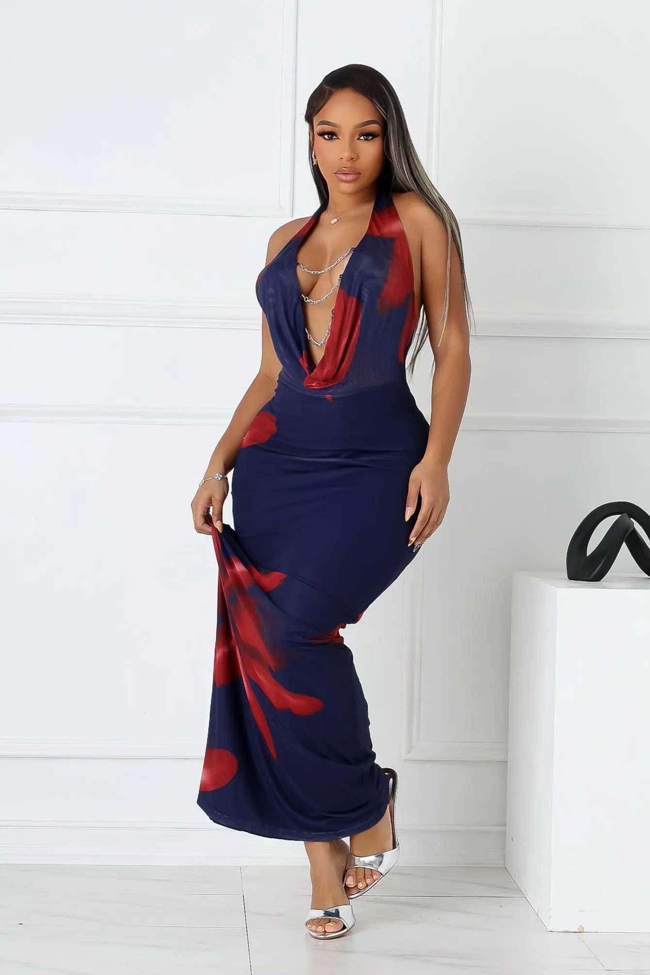 Ignite Petal Chain Cowl Maxi Dress Seasonal Layer Edge Shape