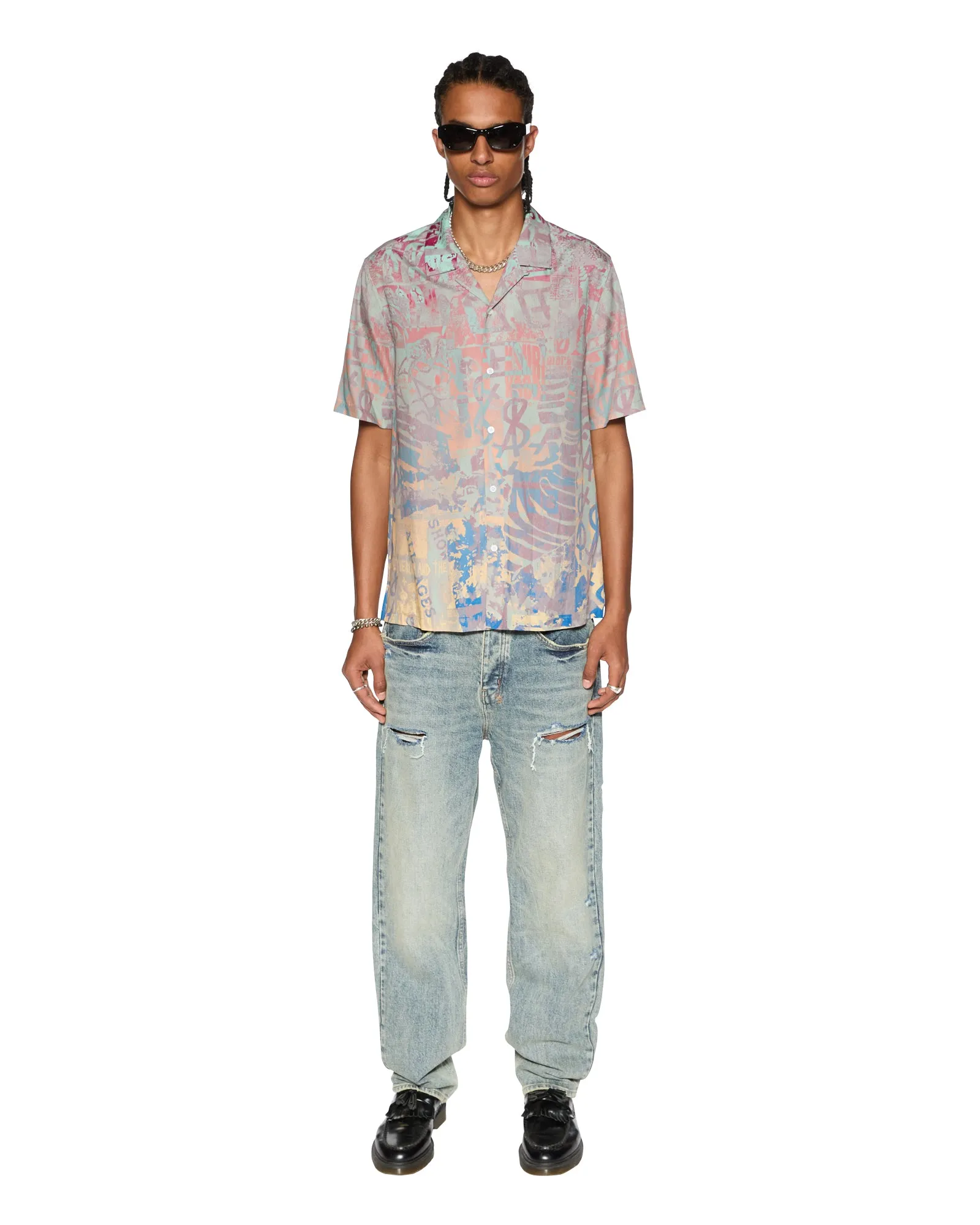 Faux Leather embroidery details IKON MANIA RESORT SS SHIRT MULTI