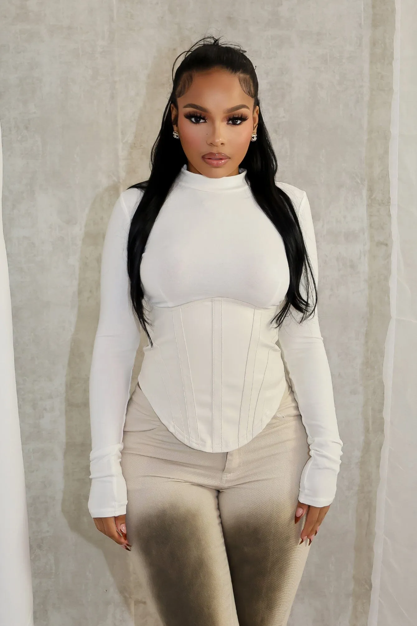 Iliana Faux Leather Corset Contrast Top Tubular Body Construction