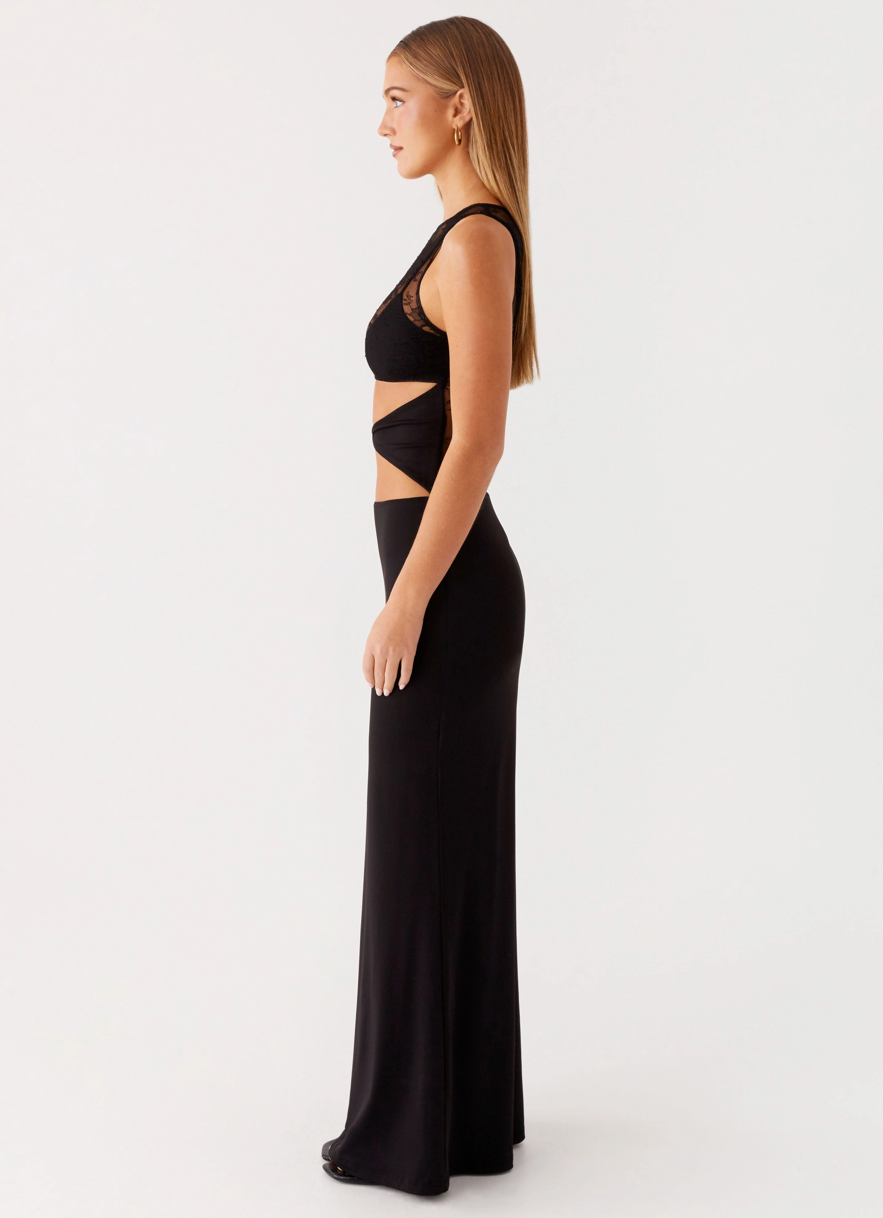 Imperial Maxi Dress - Black Crisp Detail breathable fabric dress