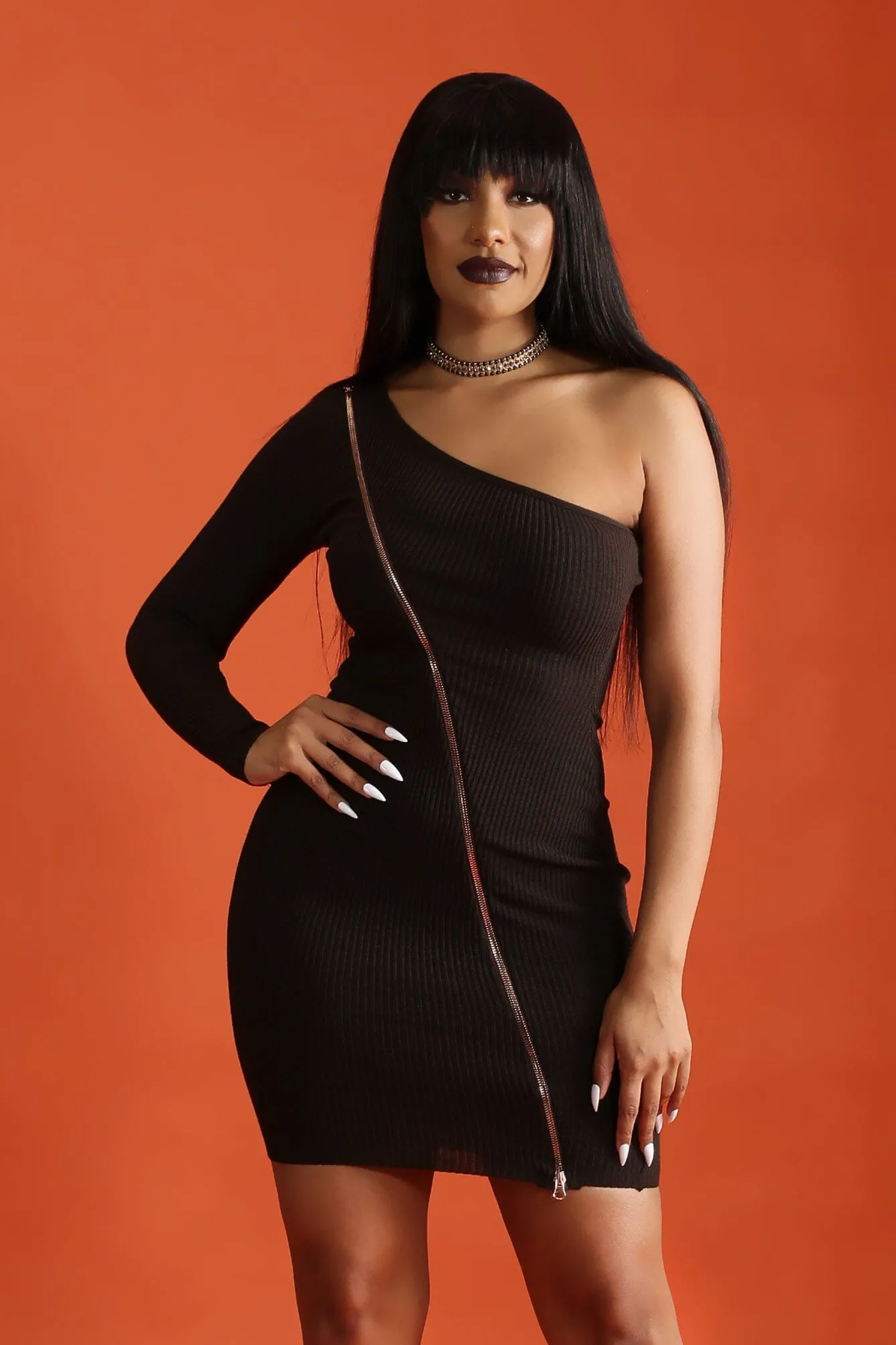 Gender Free Wrap style In Your Ocean One Off The Shoulder Zipper Bodycon Mini Dress