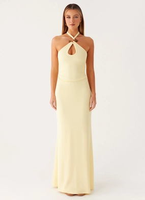 Mesh-Sleeve Linen Love Instant Attraction Maxi Dress - Yellow