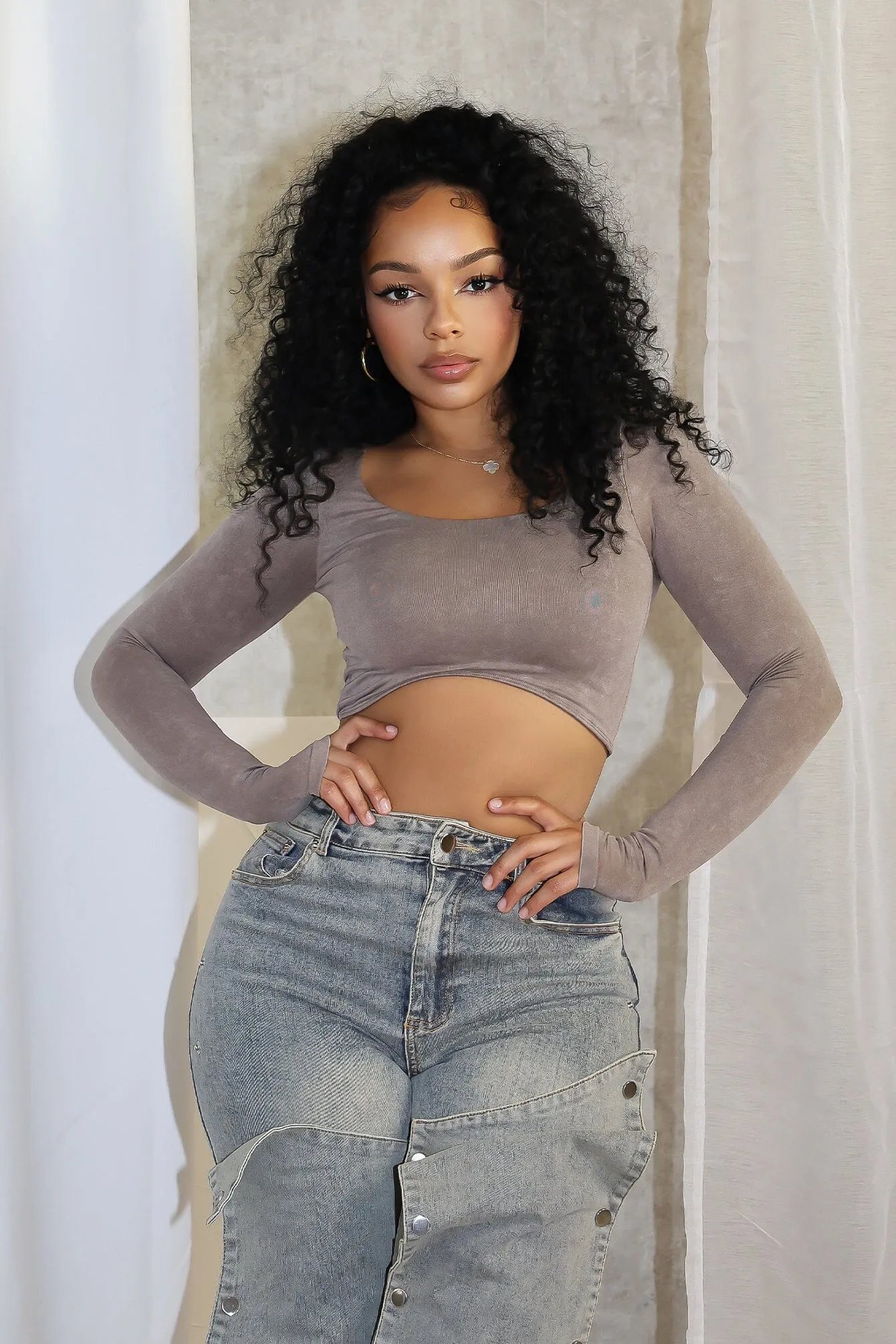 ThermalLining AntiPill Surface Kita Washed Scoop Neck Top