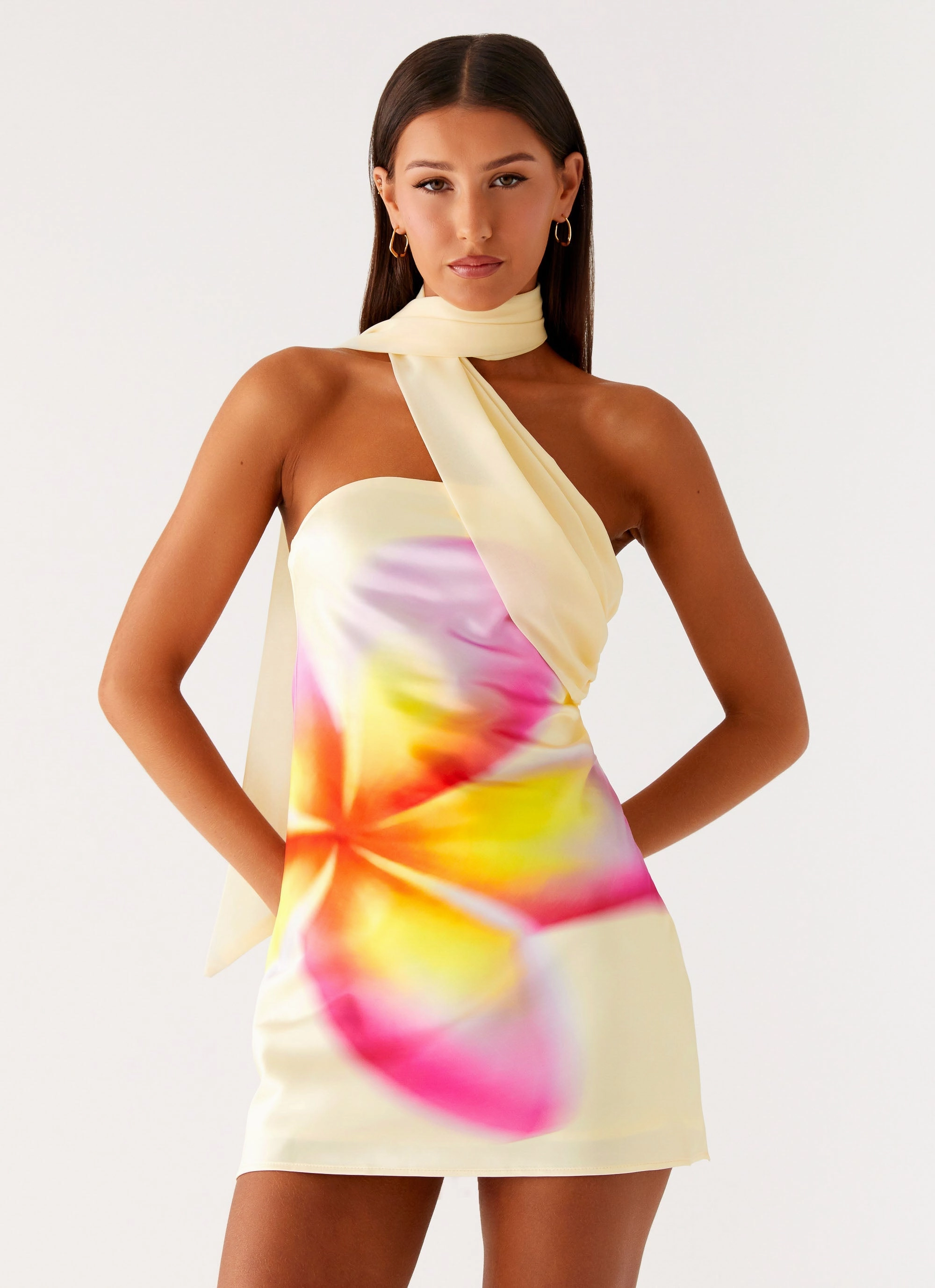 SeamlessConstruction Isa Scarf Satin Mini Dress - Frangipani Yellow